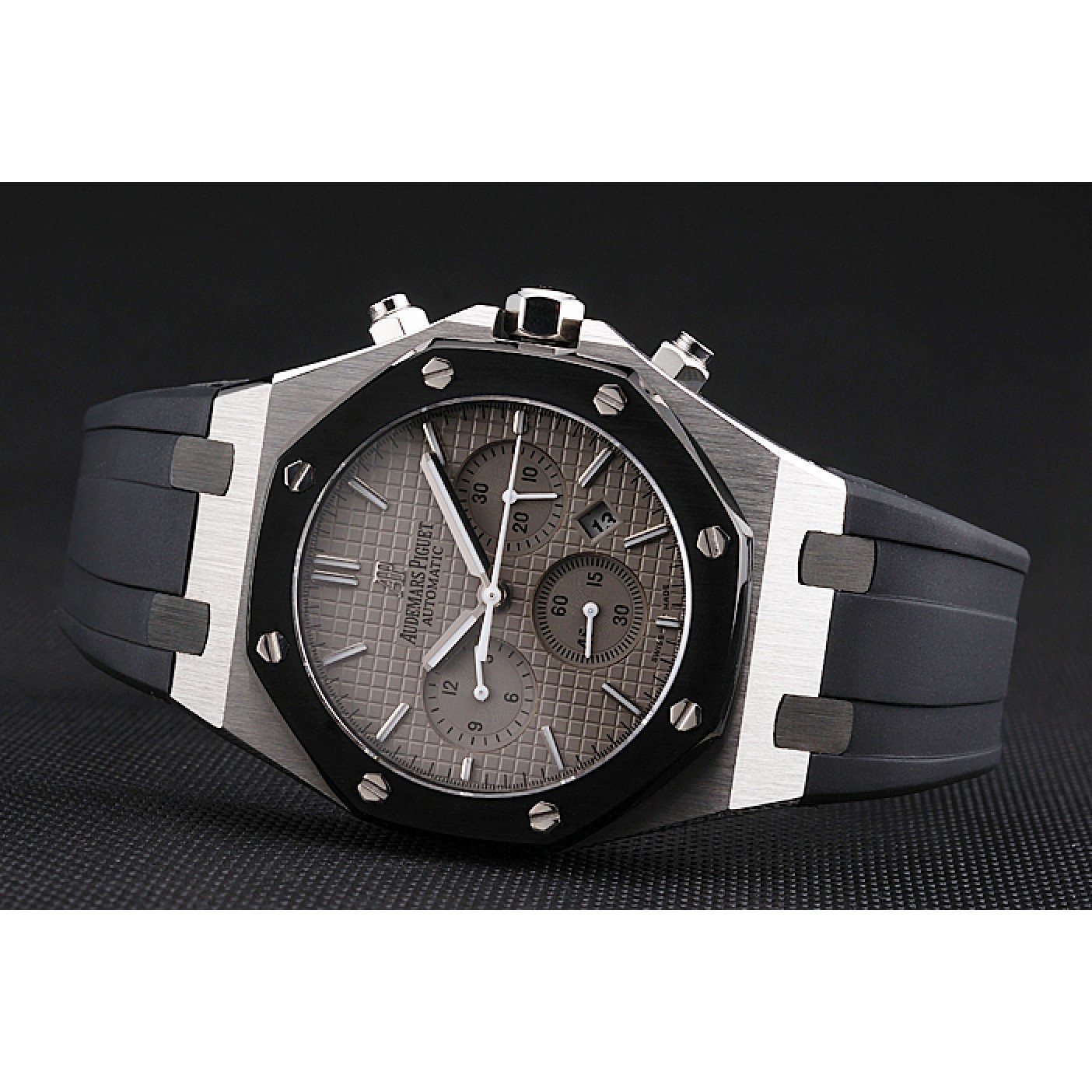 MiroTime Swiss Audemars Piguet Royal Oak Chronograph Grey Dial Stainless Steel Case Black Rubber Strap 622866