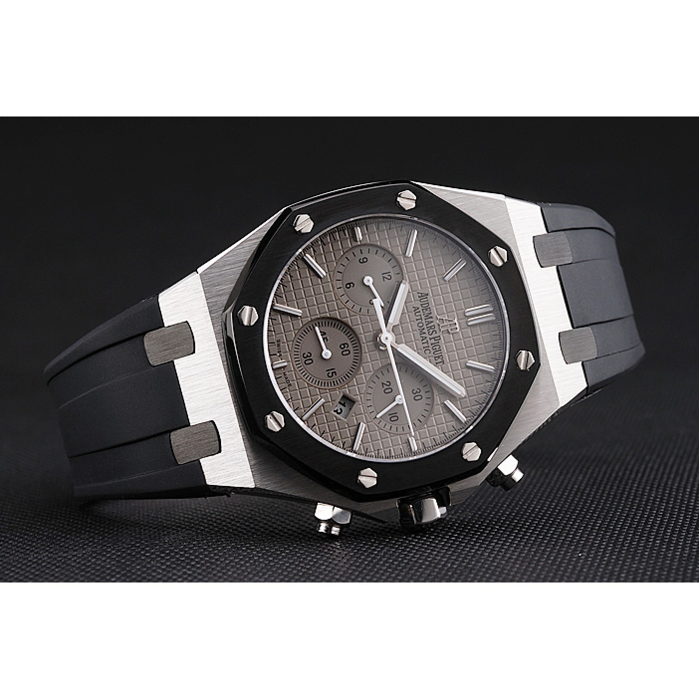 MiroTime Swiss Audemars Piguet Royal Oak Chronograph Grey Dial Stainless Steel Case Black Rubber Strap 622866