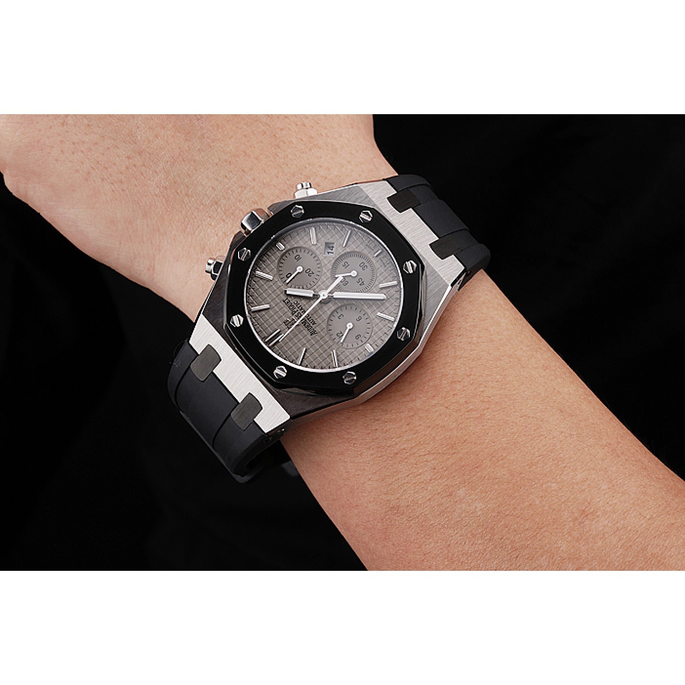 MiroTime Swiss Audemars Piguet Royal Oak Chronograph Grey Dial Stainless Steel Case Black Rubber Strap 622866
