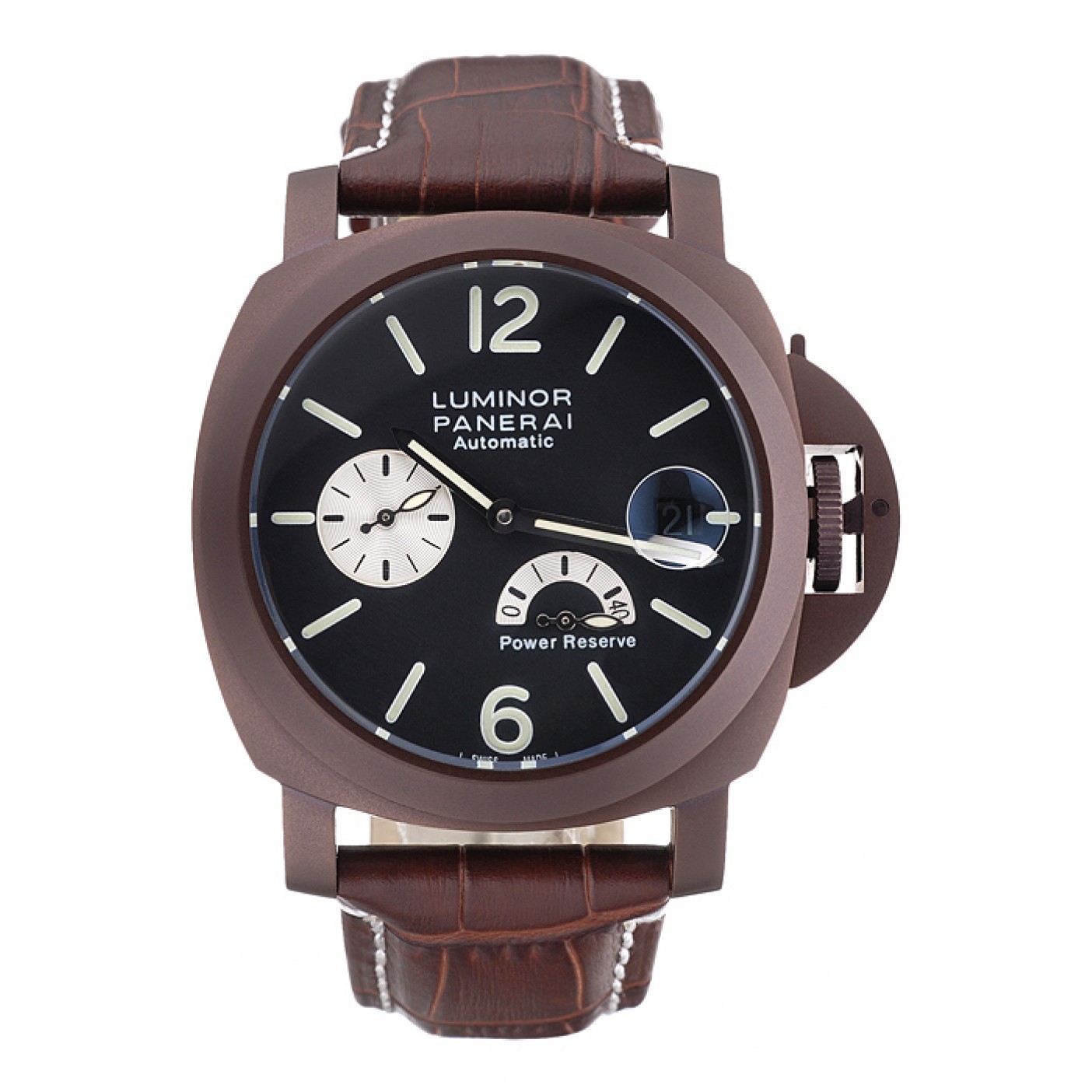 MiroTime Panerai Luminor Brown Leather Strap Black Dial 80163