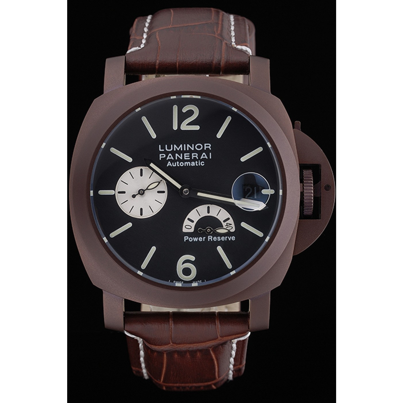 MiroTime Panerai Luminor Brown Leather Strap Black Dial 80163