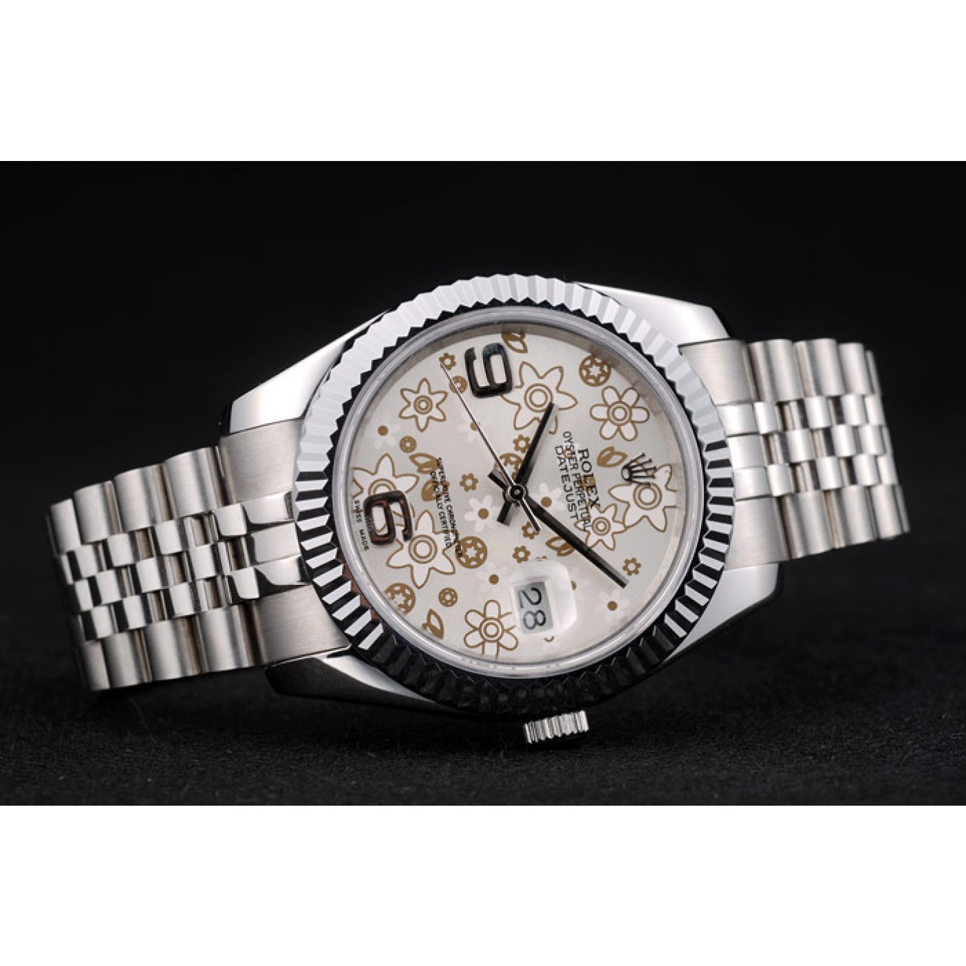 MiroTime Rolex DateJust Stainless Steel Ribbed Bezel Flower Silver Dial 41983