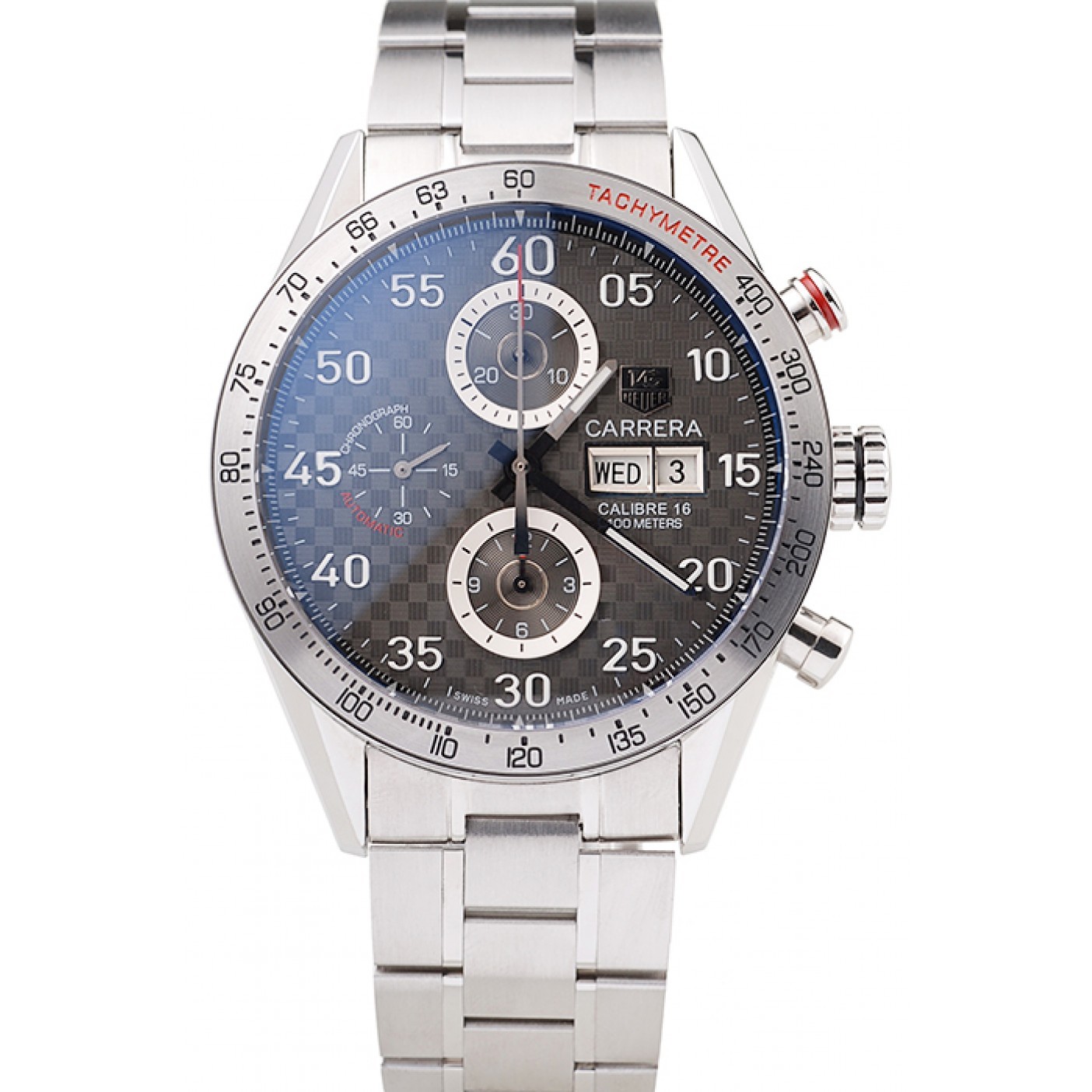 MiroTime Tag Heuer Swiss Carrera Tachymeter Bezel Stainless Steel Checkered Brown Dial