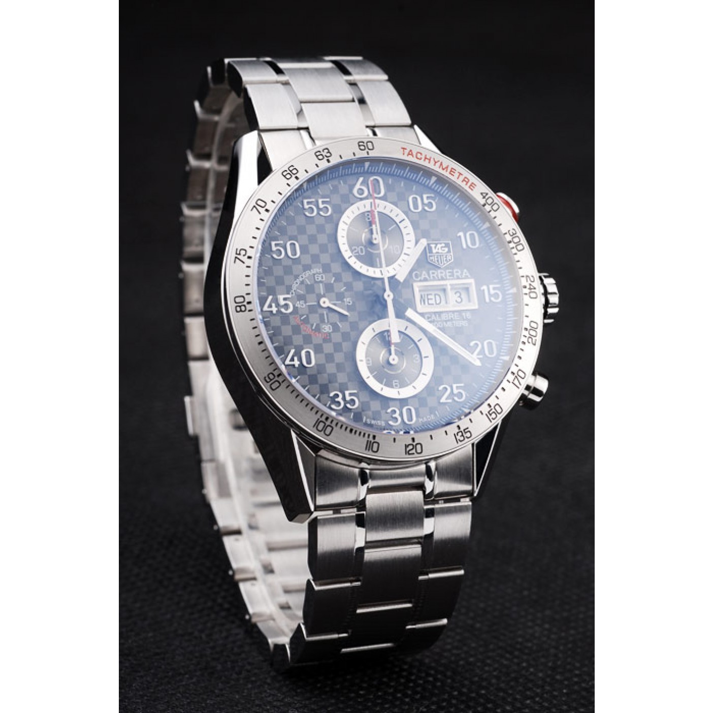 MiroTime Tag Heuer Swiss Carrera Tachymeter Bezel Stainless Steel Checkered Brown Dial