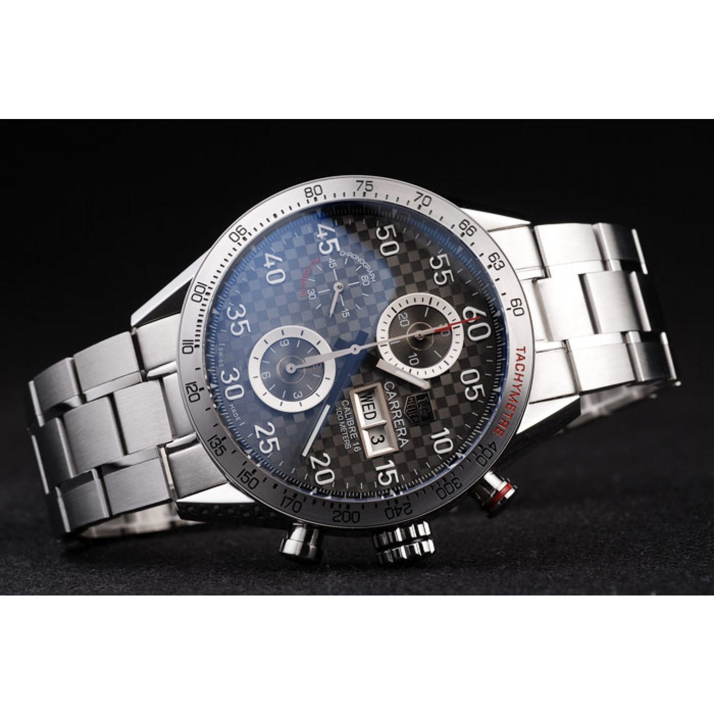 MiroTime Tag Heuer Swiss Carrera Tachymeter Bezel Stainless Steel Checkered Brown Dial
