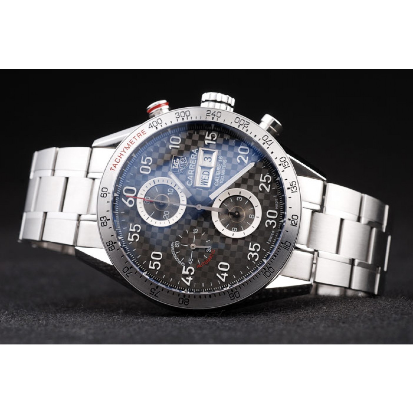 MiroTime Tag Heuer Swiss Carrera Tachymeter Bezel Stainless Steel Checkered Brown Dial