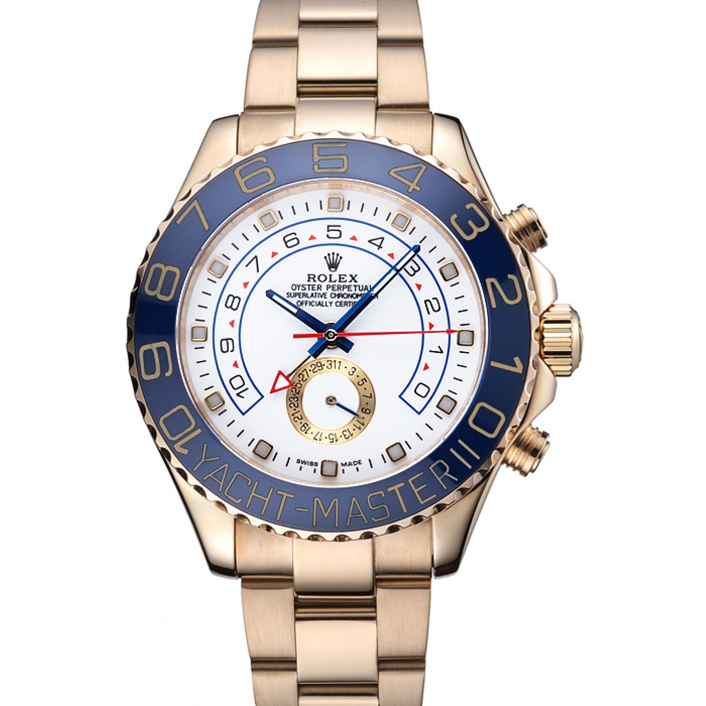 MiroTime Rolex Yachtmaster II White Dial Blue Bezel Gold Bracelet 622271