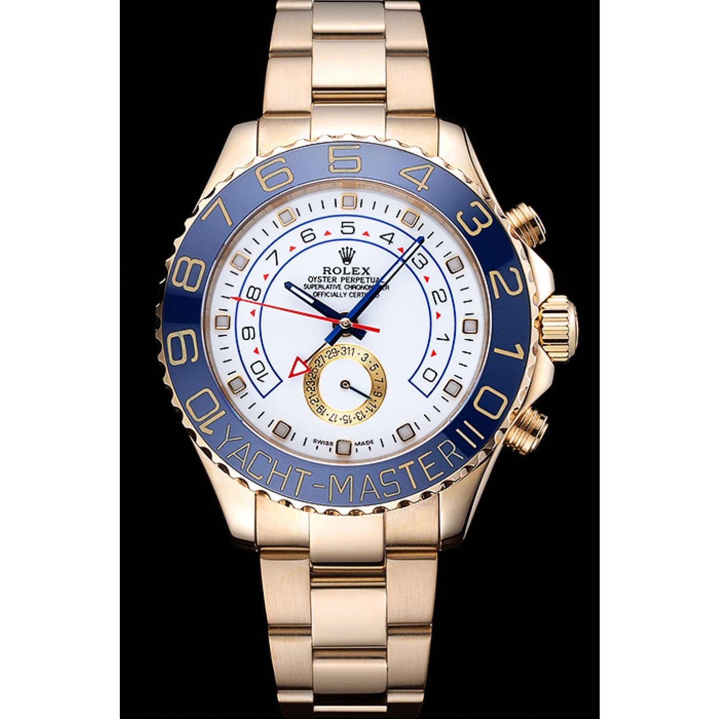 MiroTime Rolex Yachtmaster II White Dial Blue Bezel Gold Bracelet 622271