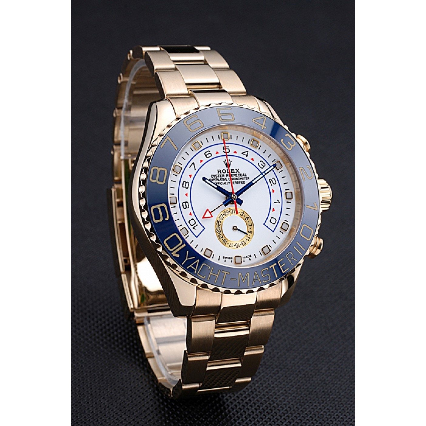 MiroTime Rolex Yachtmaster II White Dial Blue Bezel Gold Bracelet 622271