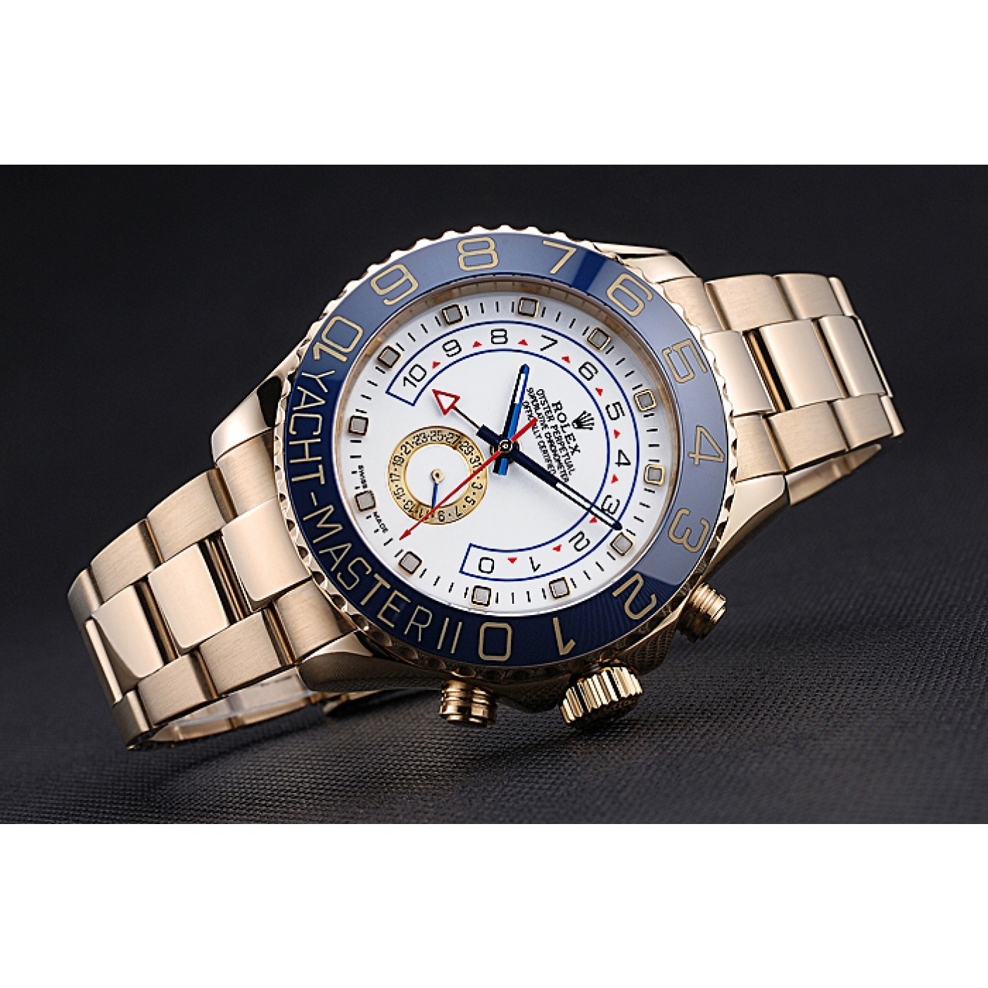 MiroTime Rolex Yachtmaster II White Dial Blue Bezel Gold Bracelet 622271