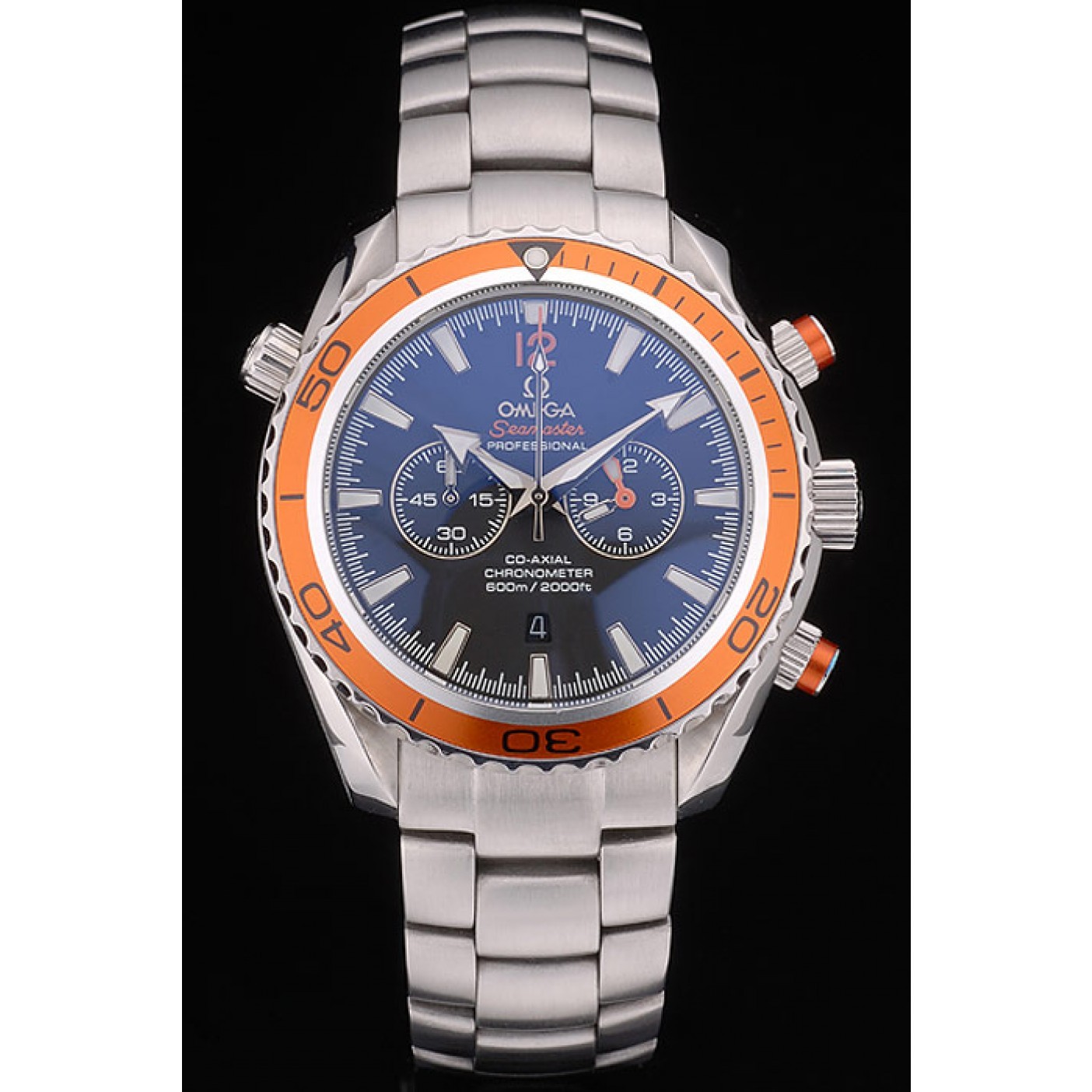 MiroTime Omega Seamaster Planet Ocean Orange Bezel Black Dial Stainless Steel Strap 80241