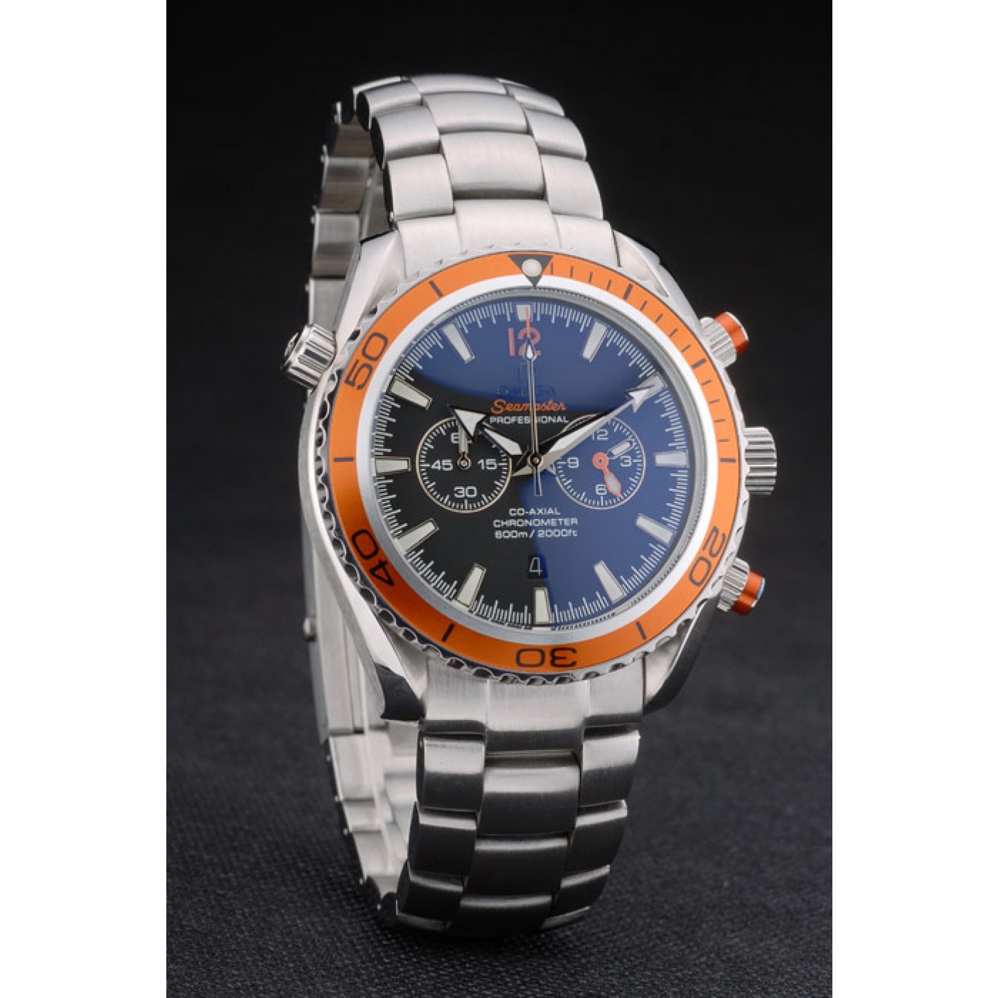 MiroTime Omega Seamaster Planet Ocean Orange Bezel Black Dial Stainless Steel Strap 80241