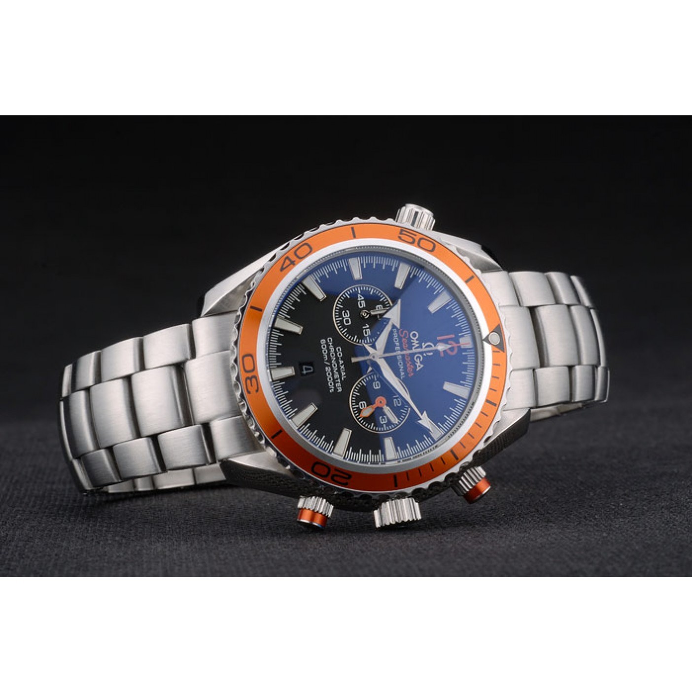 MiroTime Omega Seamaster Planet Ocean Orange Bezel Black Dial Stainless Steel Strap 80241