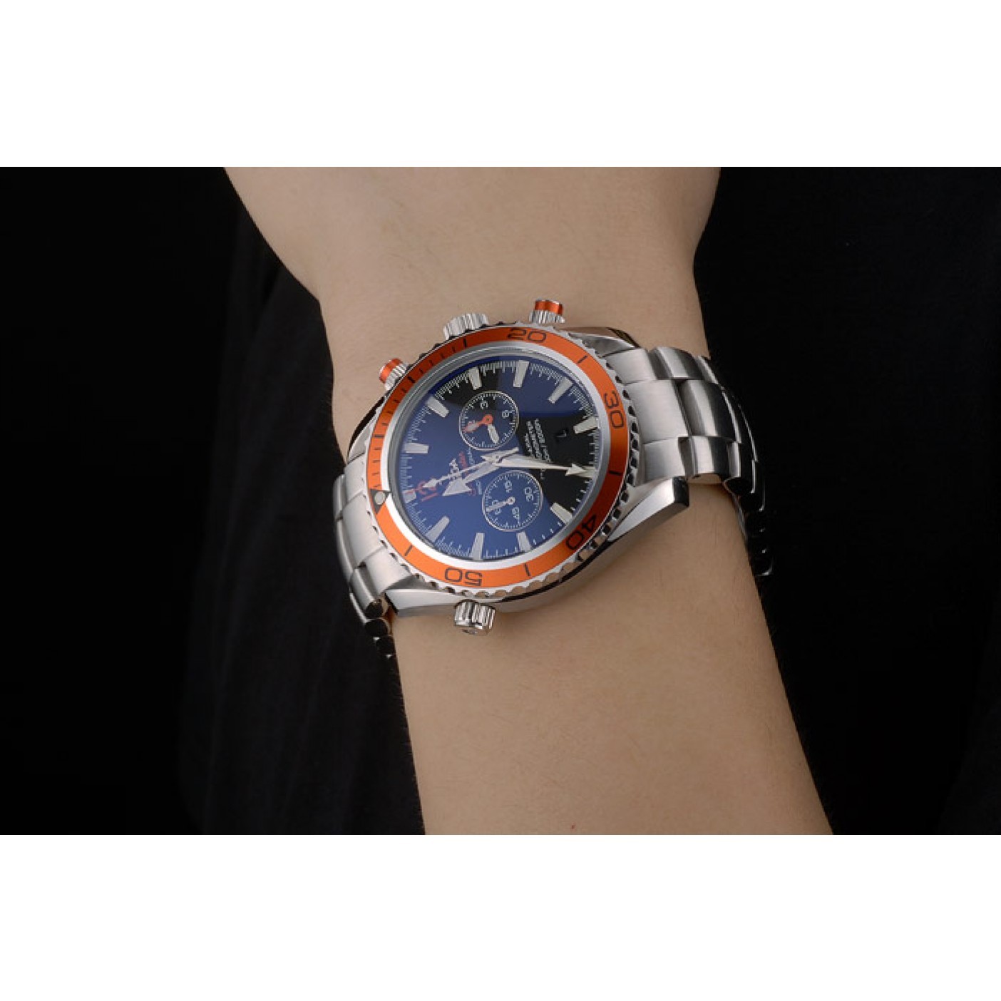MiroTime Omega Seamaster Planet Ocean Orange Bezel Black Dial Stainless Steel Strap 80241