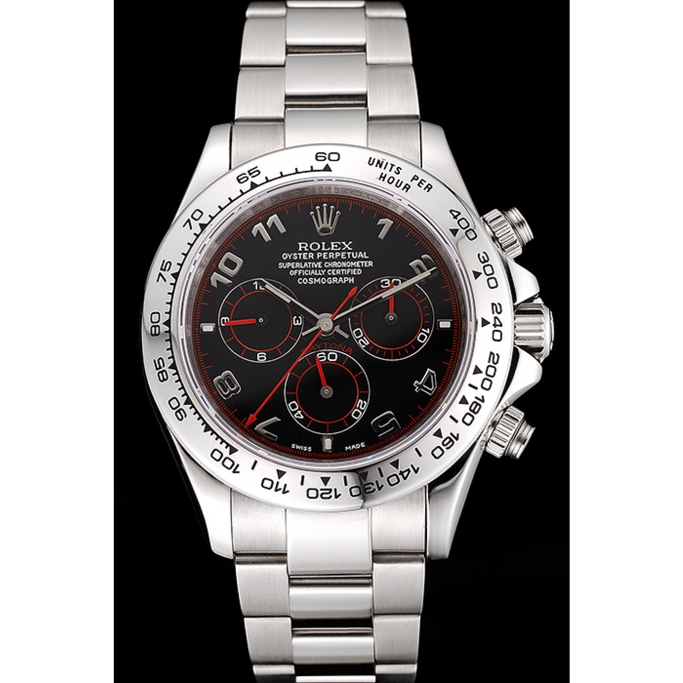 MiroTime Swiss Rolex Daytona Stainless Steel Bracelet Black Dial 80296