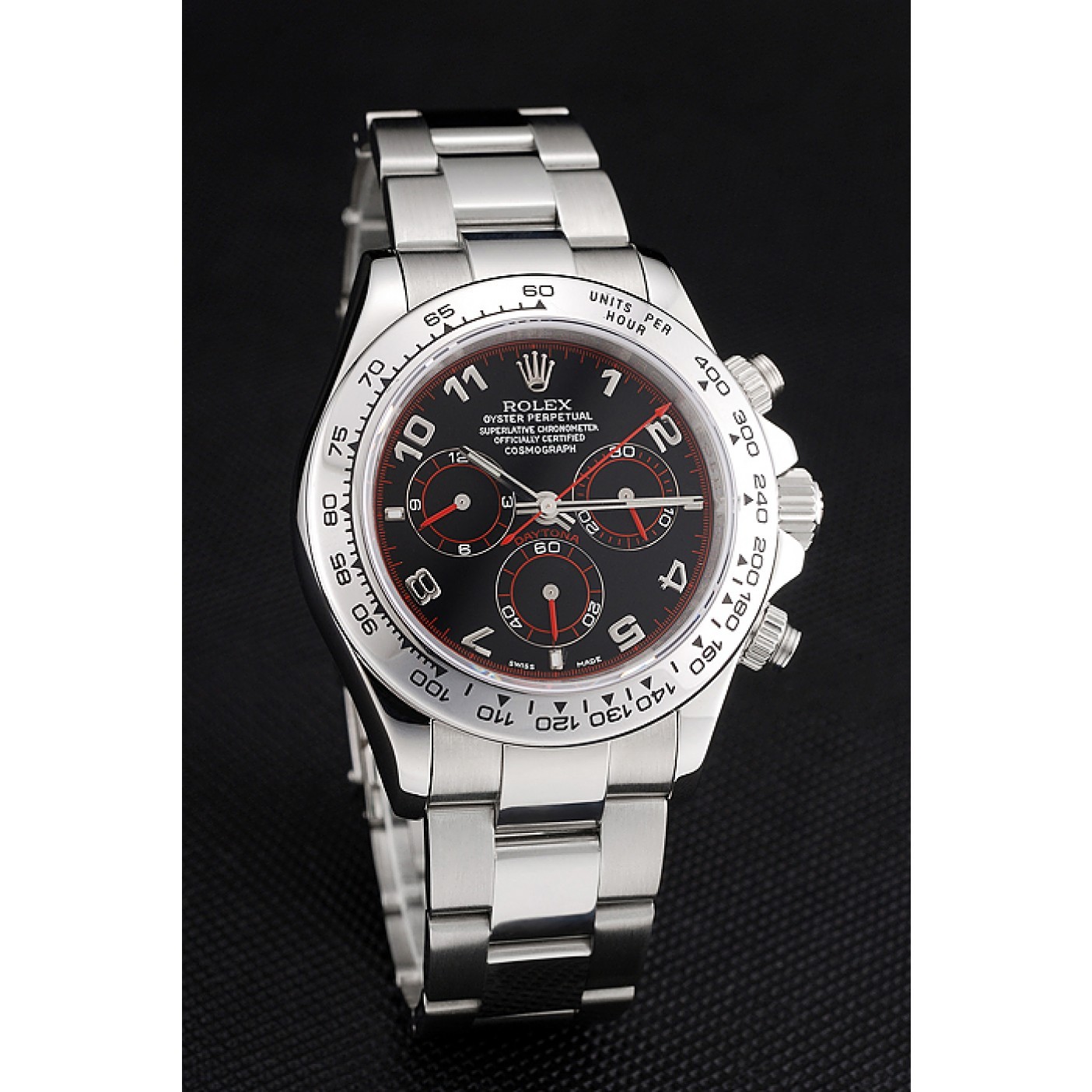 MiroTime Swiss Rolex Daytona Stainless Steel Bracelet Black Dial 80296