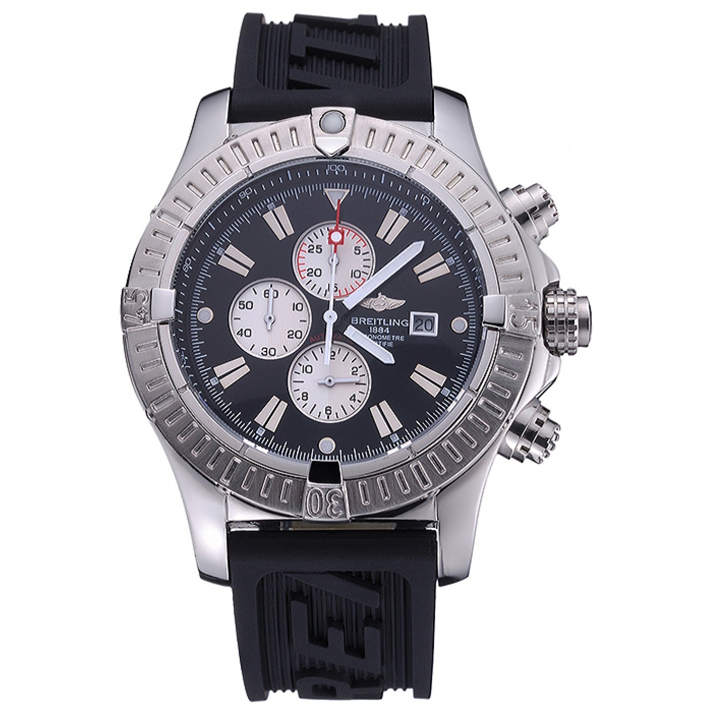 MiroTime Breitling Chronomat Evolution Black Dial Black Rubber Bracelet 622516