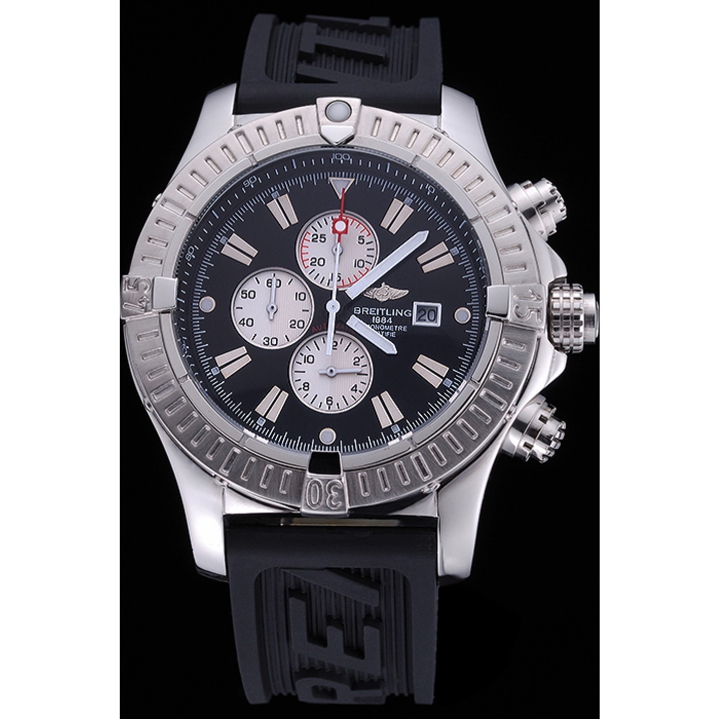 MiroTime Breitling Chronomat Evolution Black Dial Black Rubber Bracelet 622516