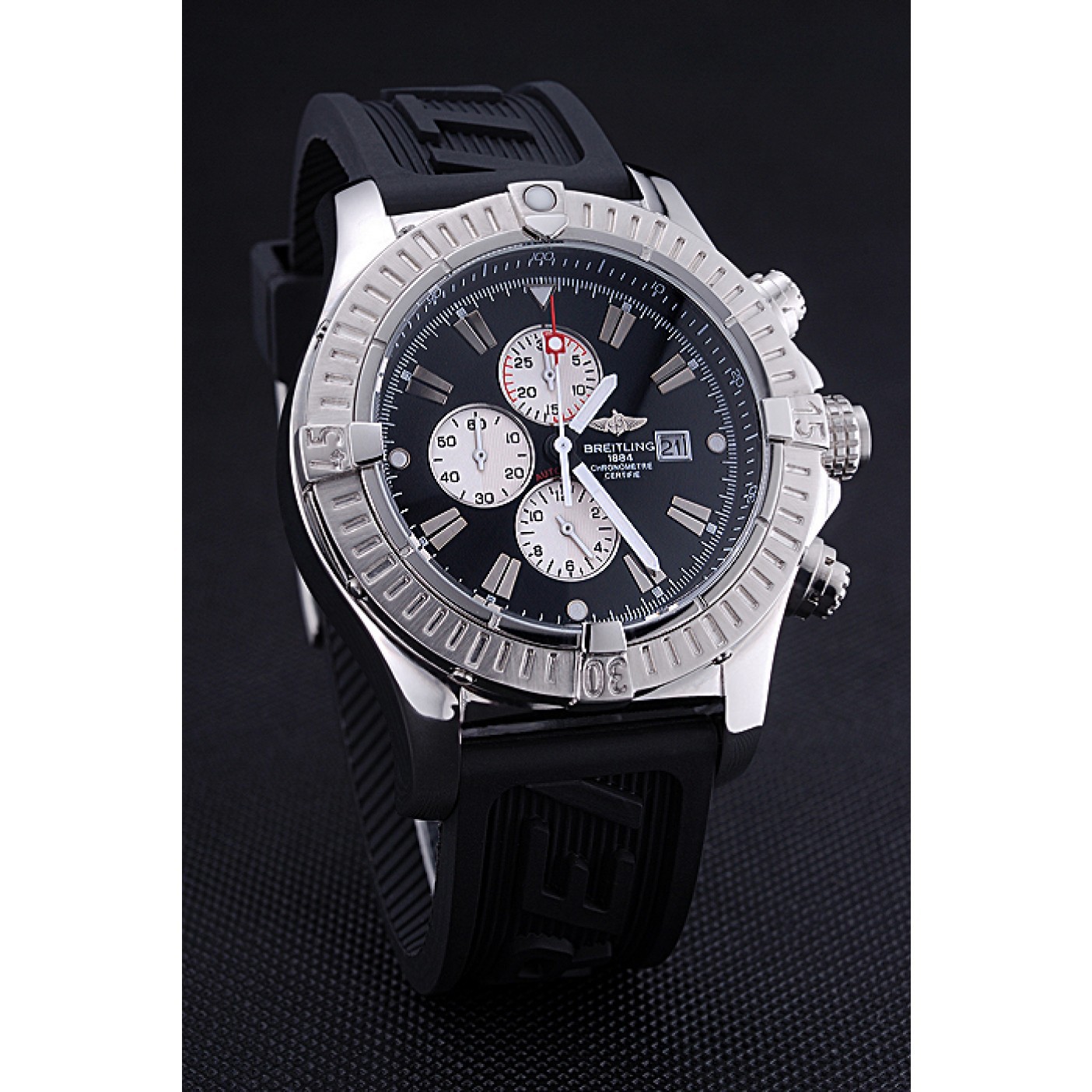 MiroTime Breitling Chronomat Evolution Black Dial Black Rubber Bracelet 622516
