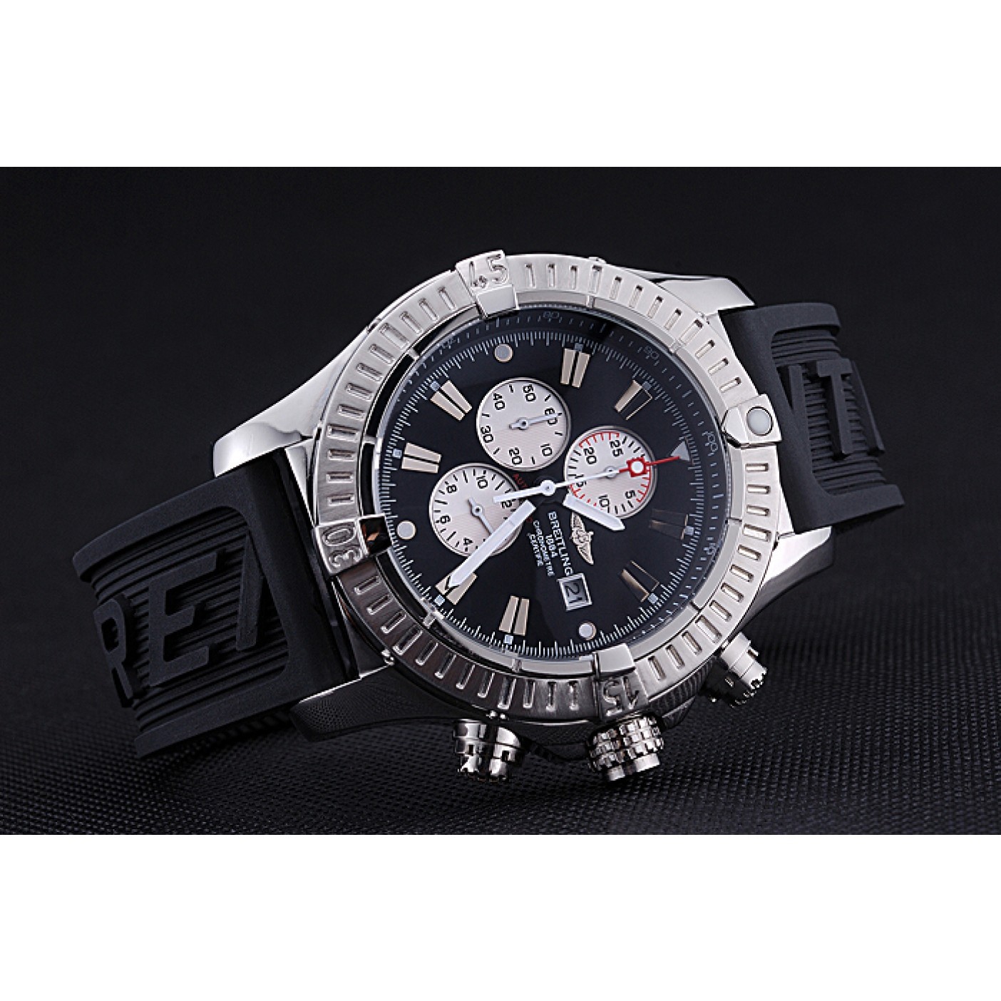 MiroTime Breitling Chronomat Evolution Black Dial Black Rubber Bracelet 622516