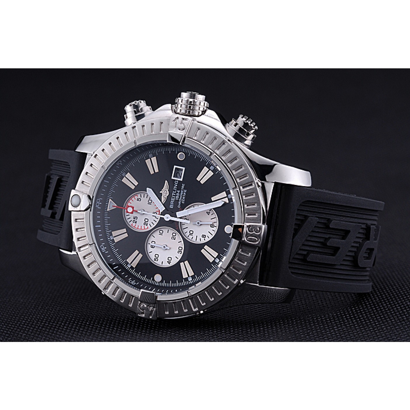 MiroTime Breitling Chronomat Evolution Black Dial Black Rubber Bracelet 622516