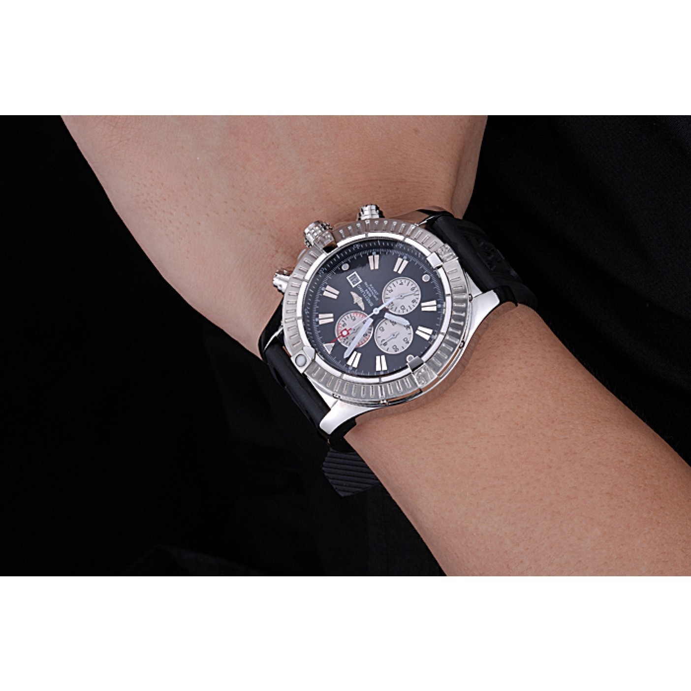MiroTime Breitling Chronomat Evolution Black Dial Black Rubber Bracelet 622516