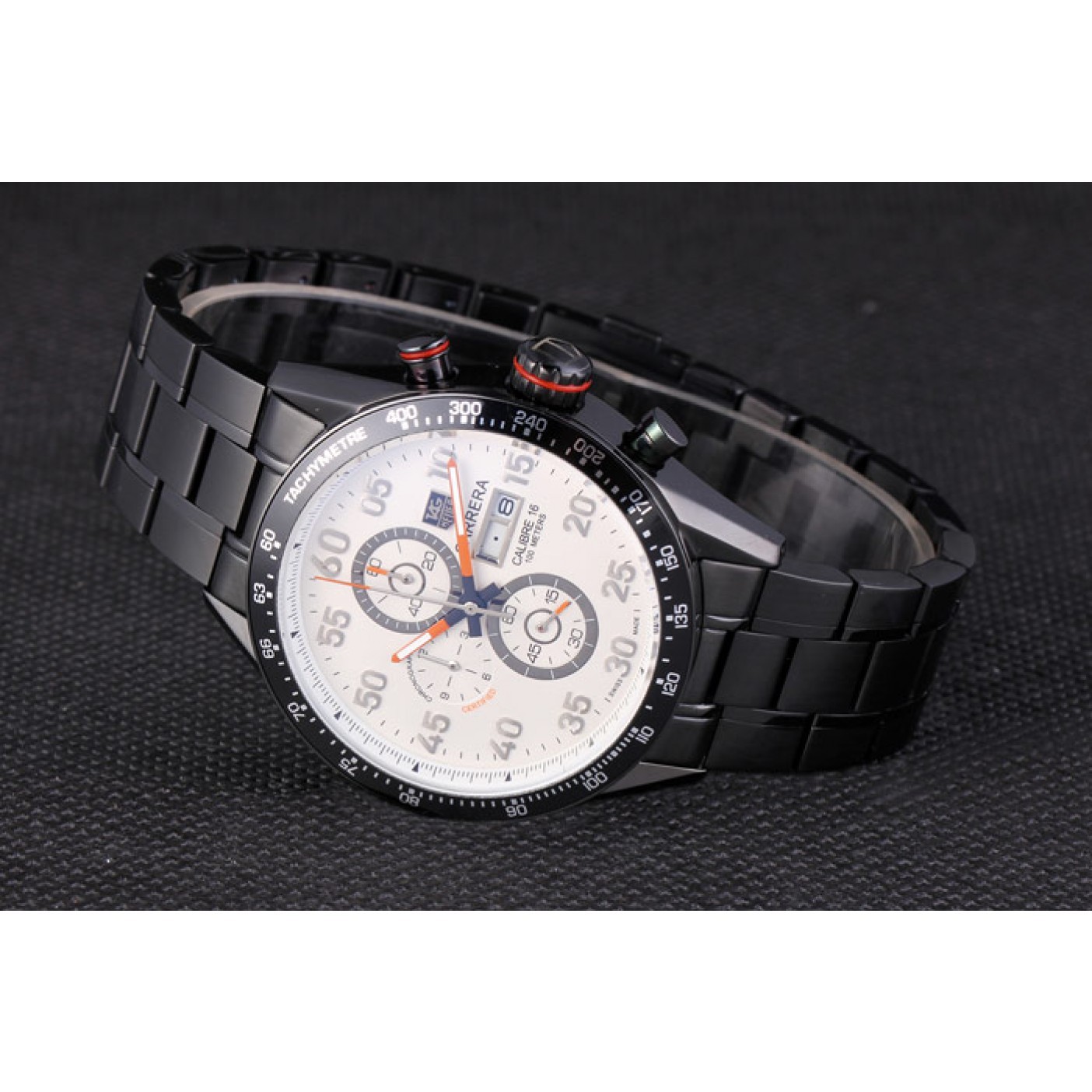 MiroTime Tag Heuer Carrera Ion Plated Stainless Steel Bracelet White Dial 801444