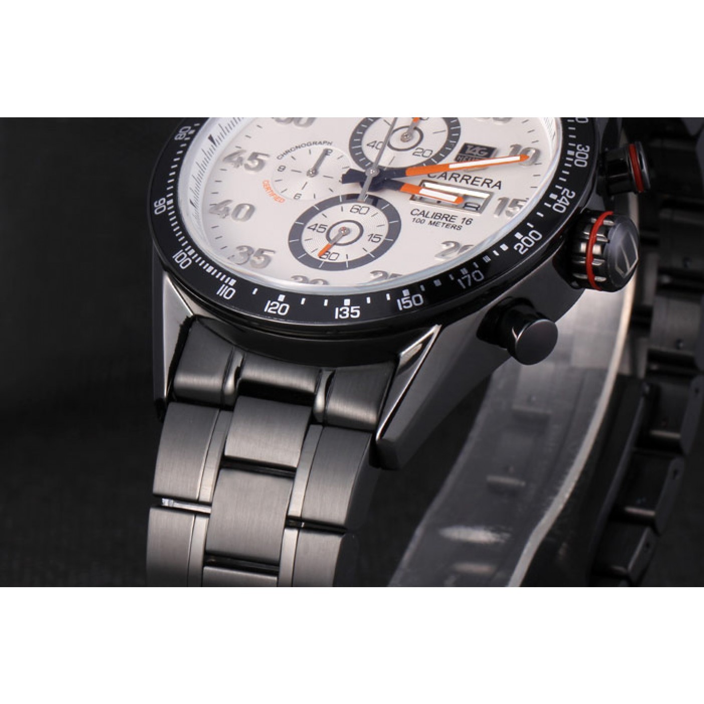 MiroTime Tag Heuer Carrera Ion Plated Stainless Steel Bracelet White Dial 801444