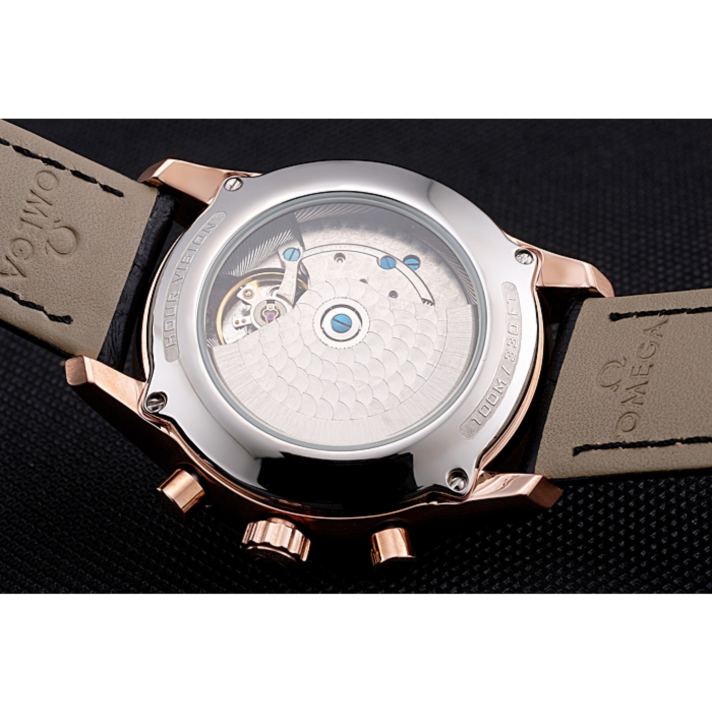 MiroTime Omega DeVille Rose Gold Bezel with Black Dial and Black Leather Strap 621569