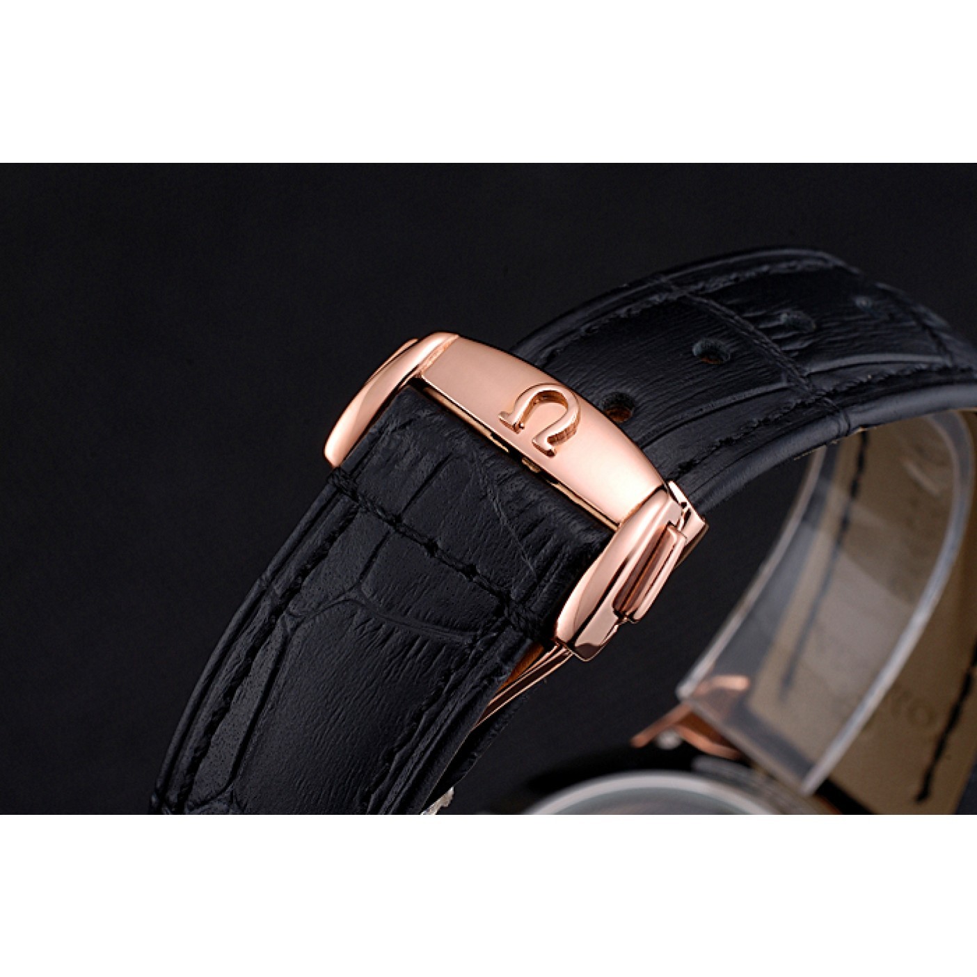 MiroTime Omega DeVille Rose Gold Bezel with Black Dial and Black Leather Strap 621569