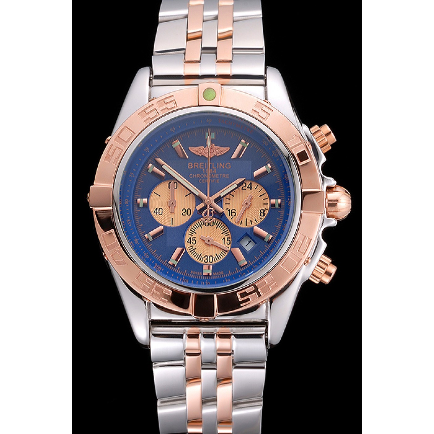 MiroTime Breitling Chronomat Blue Dial Rose Gold Bezel And Subdials Stainless Steel Case Two Tone Bracelet