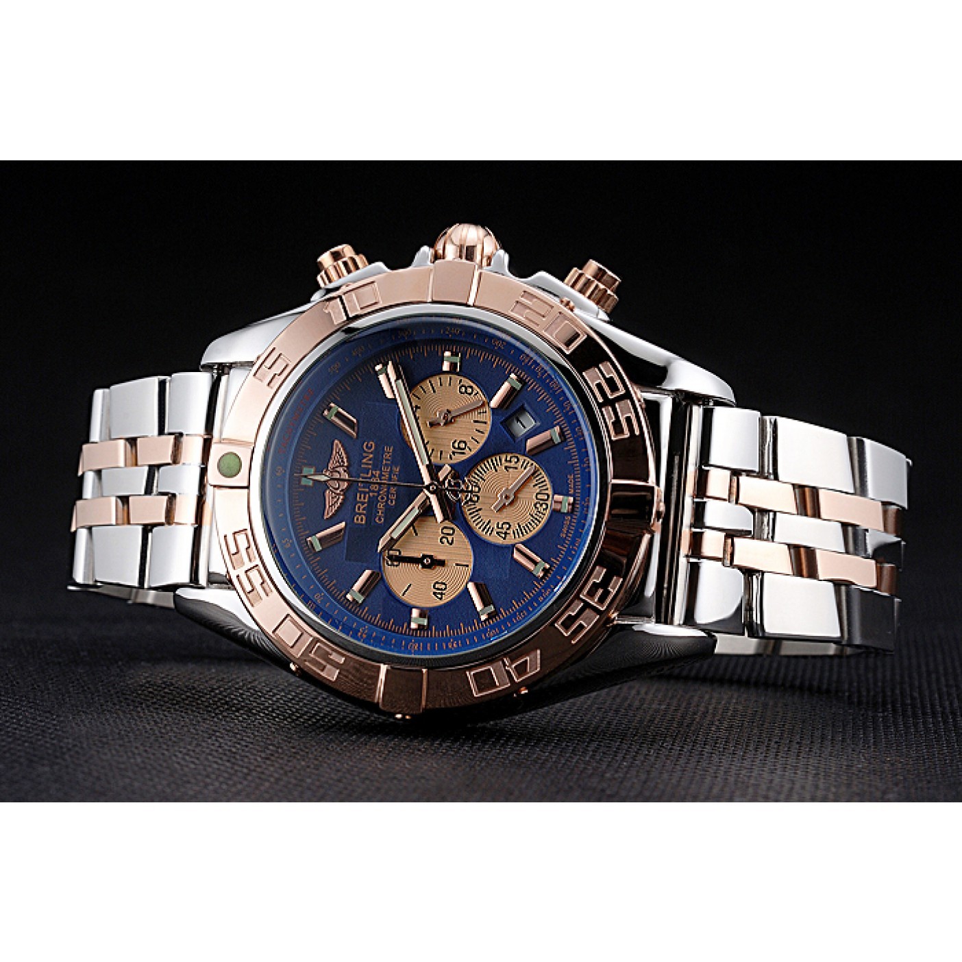 MiroTime Breitling Chronomat Blue Dial Rose Gold Bezel And Subdials Stainless Steel Case Two Tone Bracelet