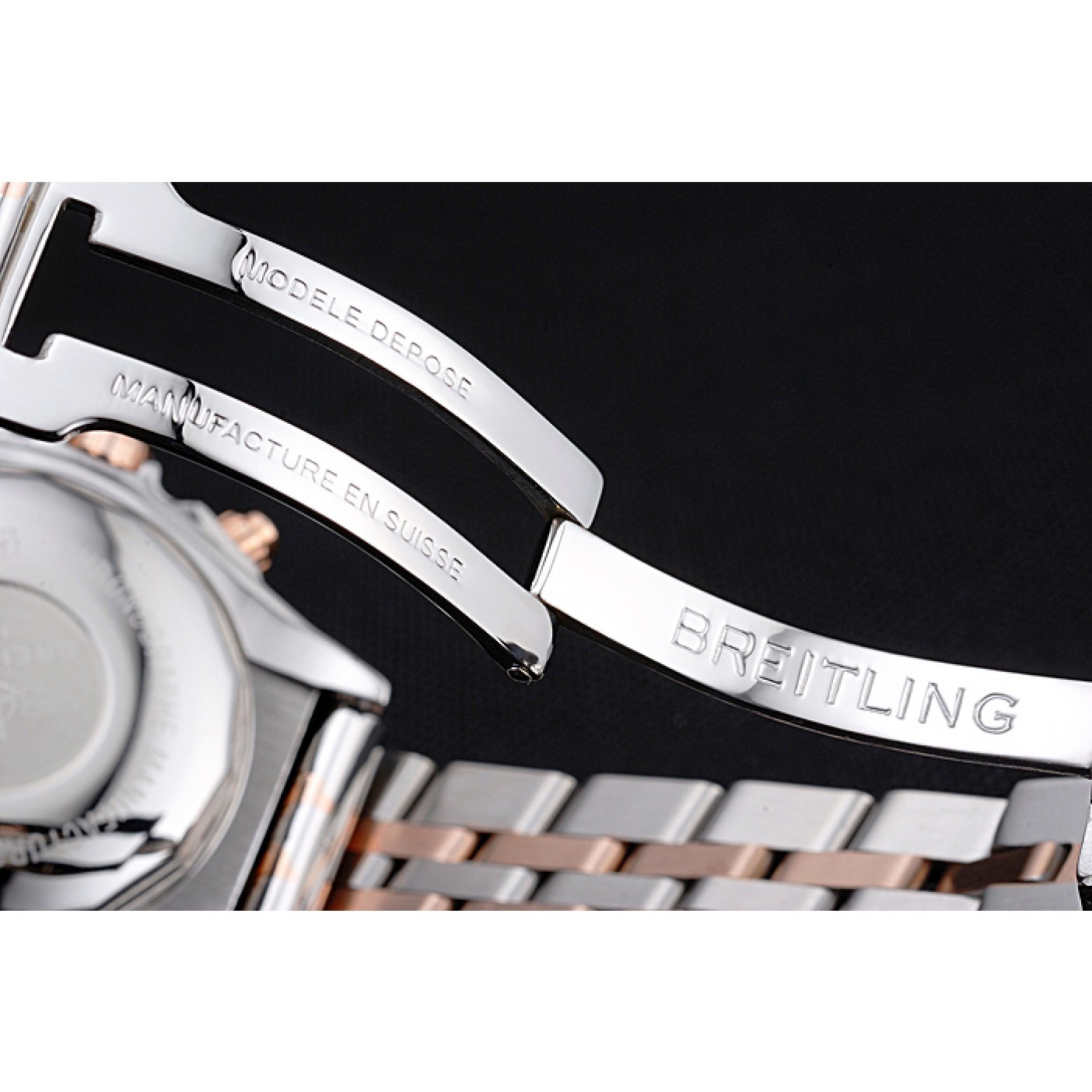MiroTime Breitling Chronomat Blue Dial Rose Gold Bezel And Subdials Stainless Steel Case Two Tone Bracelet
