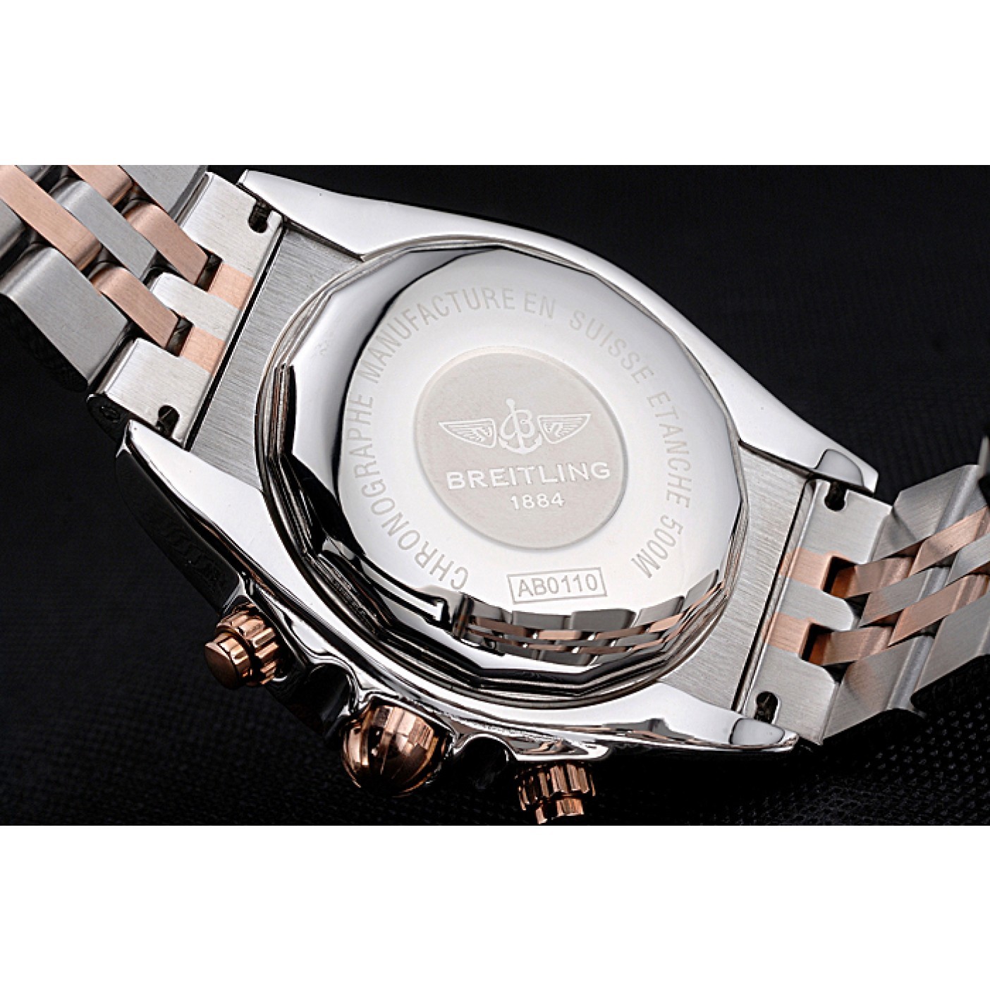 MiroTime Breitling Chronomat Blue Dial Rose Gold Bezel And Subdials Stainless Steel Case Two Tone Bracelet