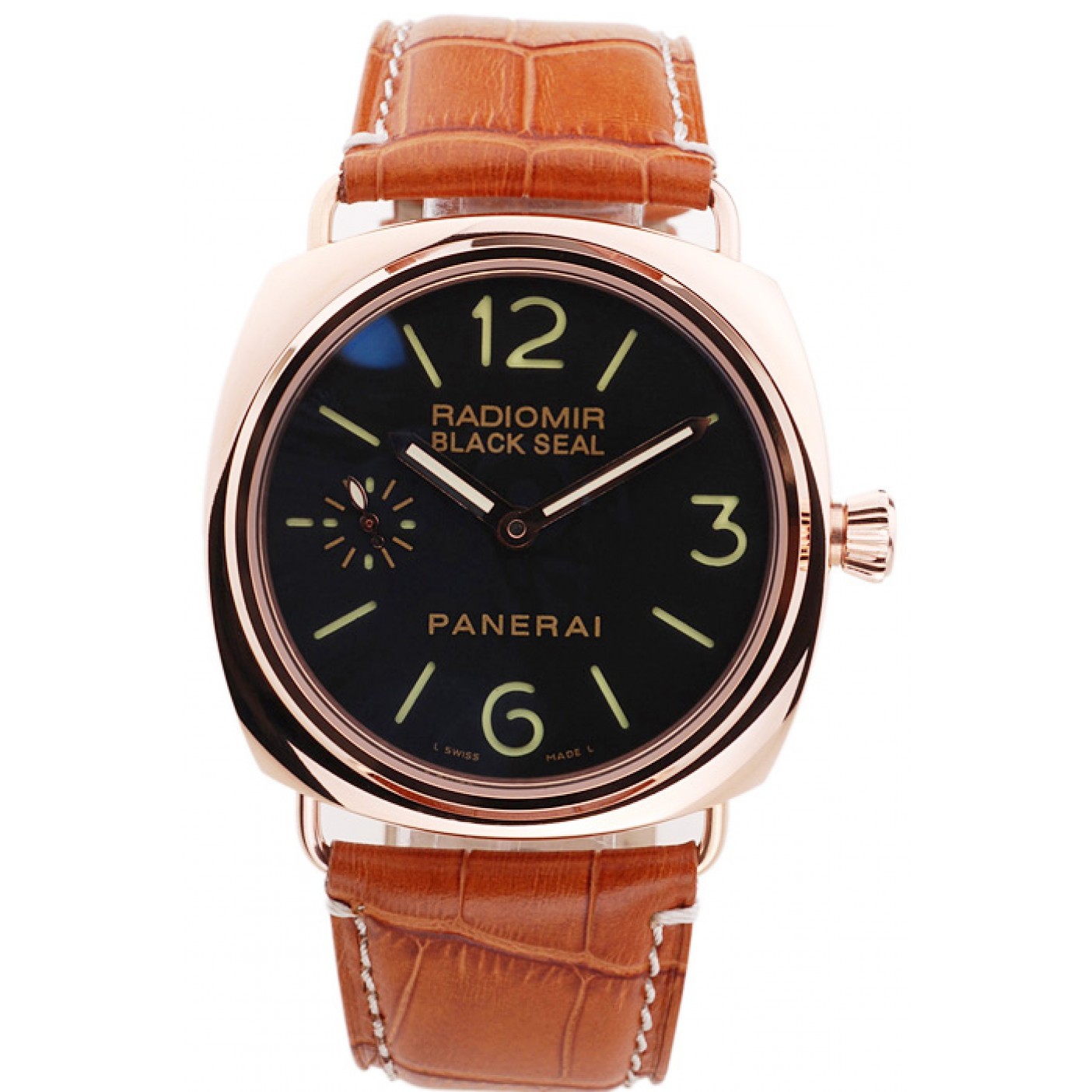 MiroTime Panerai Radiomir Black Seal Black Dial Rose Gold Case Brown Leather Bracelet