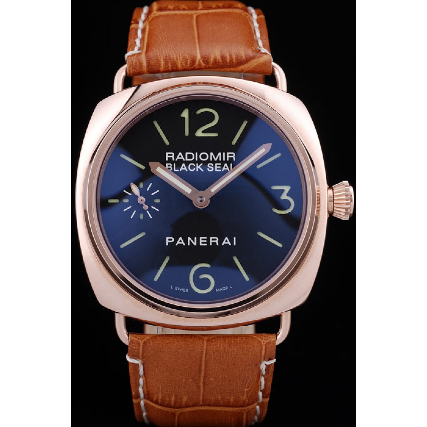 MiroTime Panerai Radiomir Black Seal Black Dial Rose Gold Case Brown Leather Bracelet