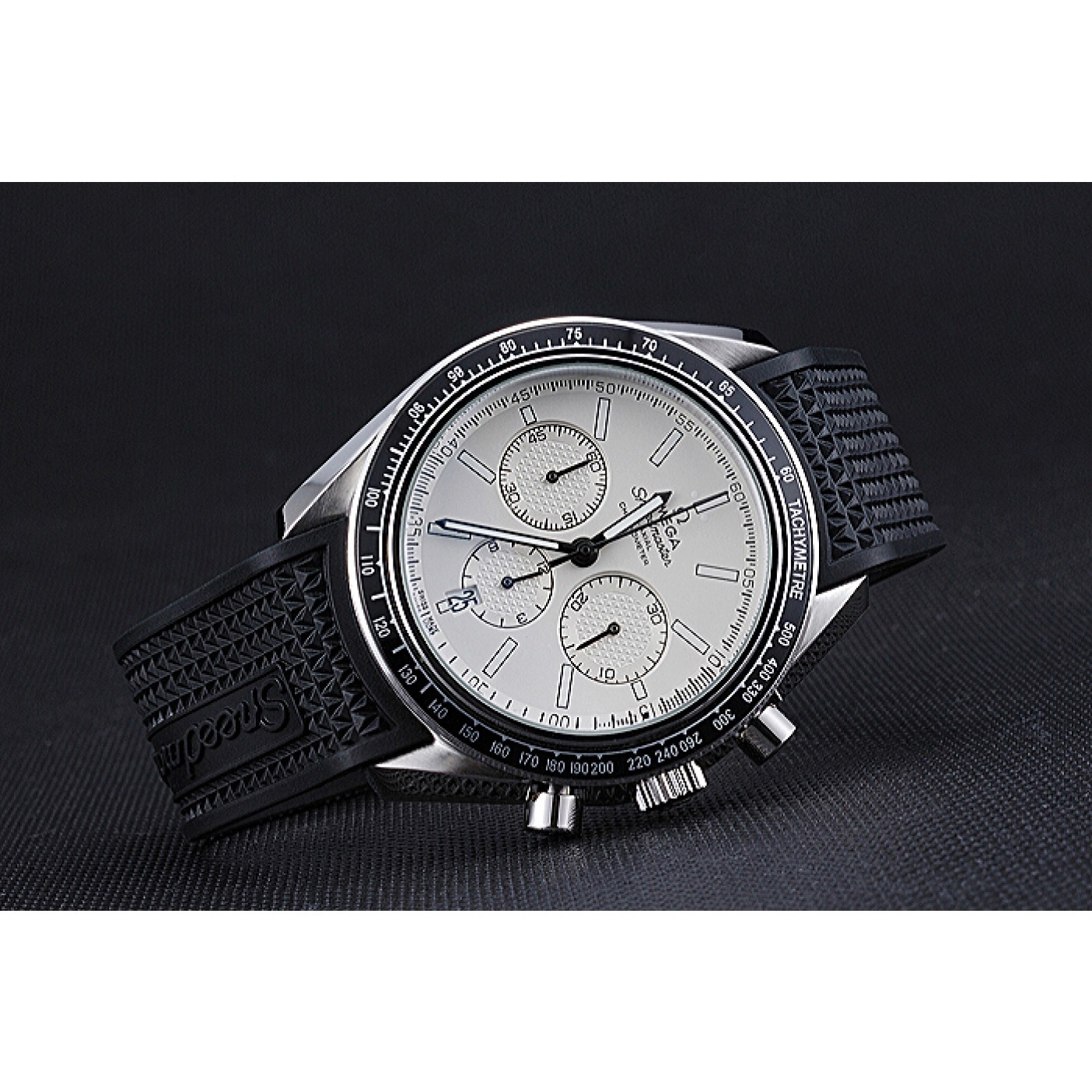 MiroTime Omega Speedmaster Black Rubber Strap White Dial 622040