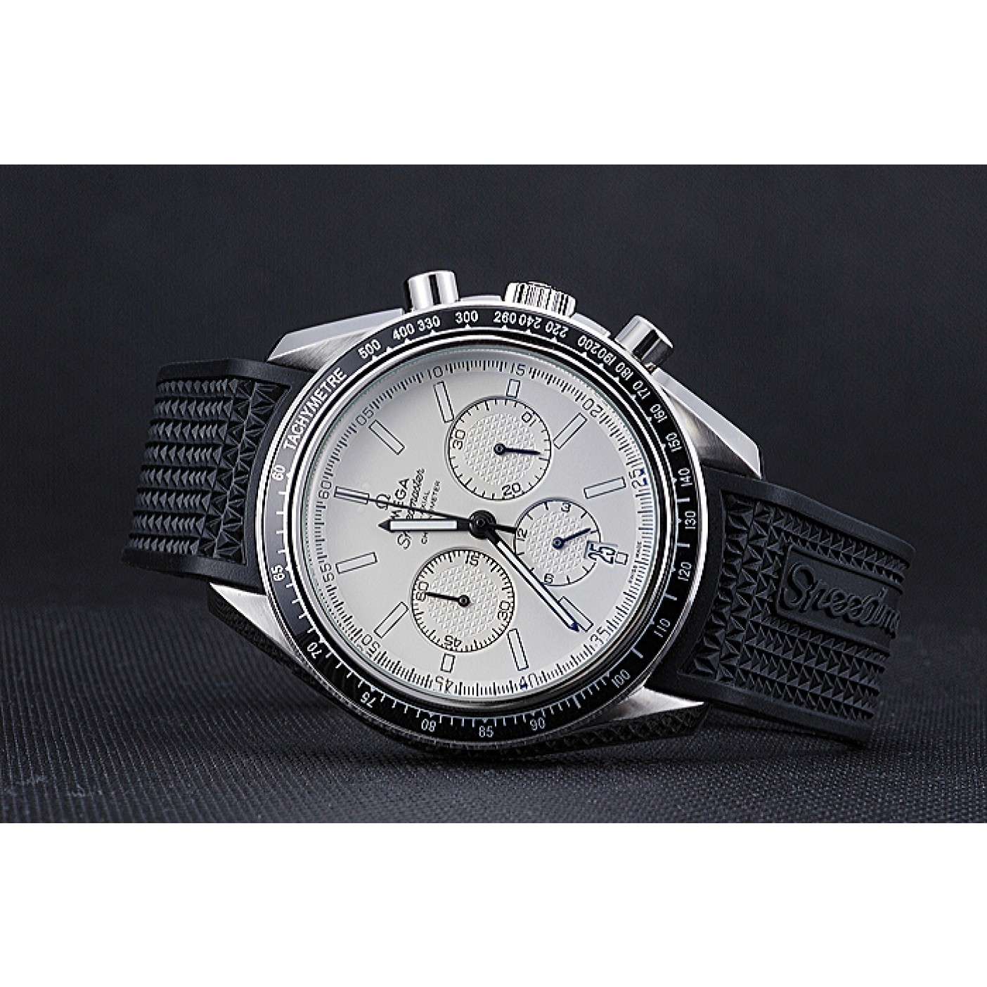 MiroTime Omega Speedmaster Black Rubber Strap White Dial 622040