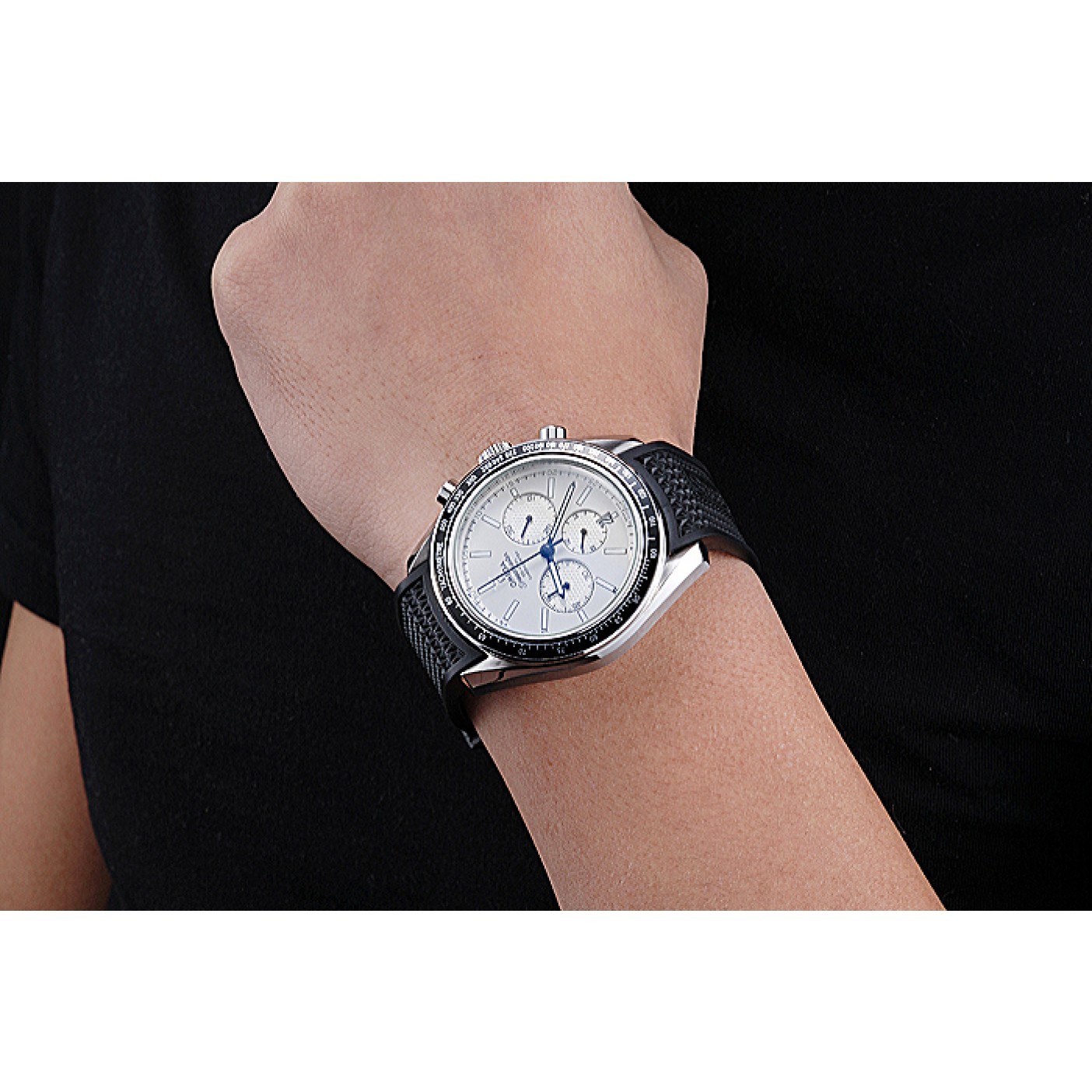 MiroTime Omega Speedmaster Black Rubber Strap White Dial 622040