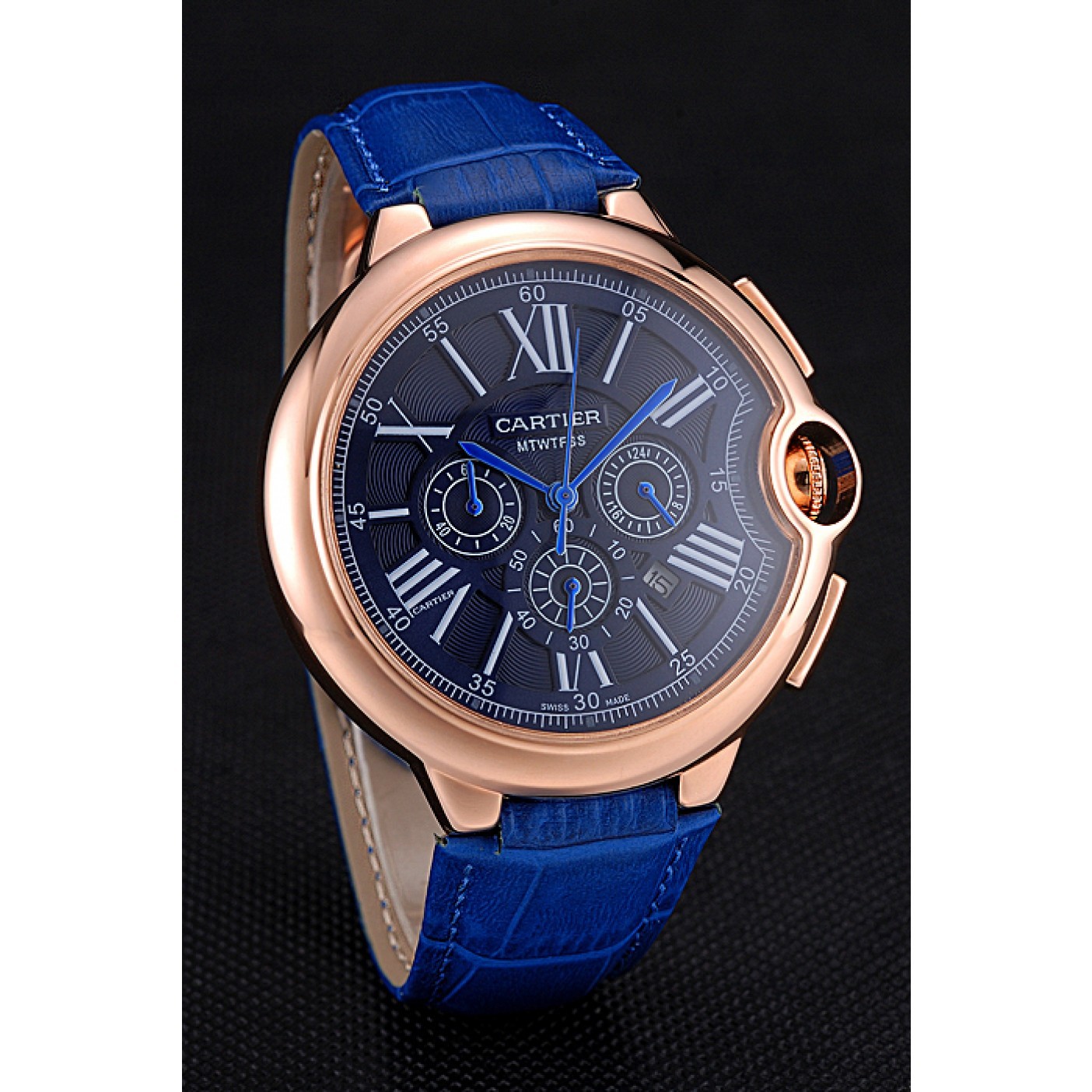 MiroTime Cartier Ballon Bleu Blue Dial Gold Case Blue Leather Strap