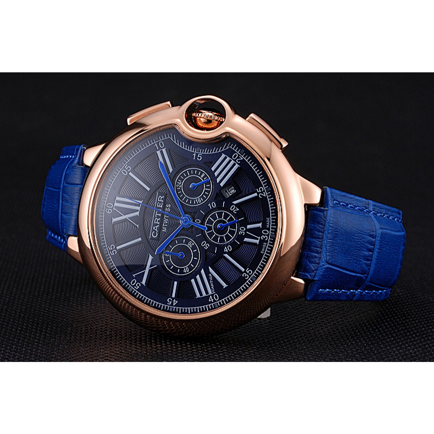 MiroTime Cartier Ballon Bleu Blue Dial Gold Case Blue Leather Strap