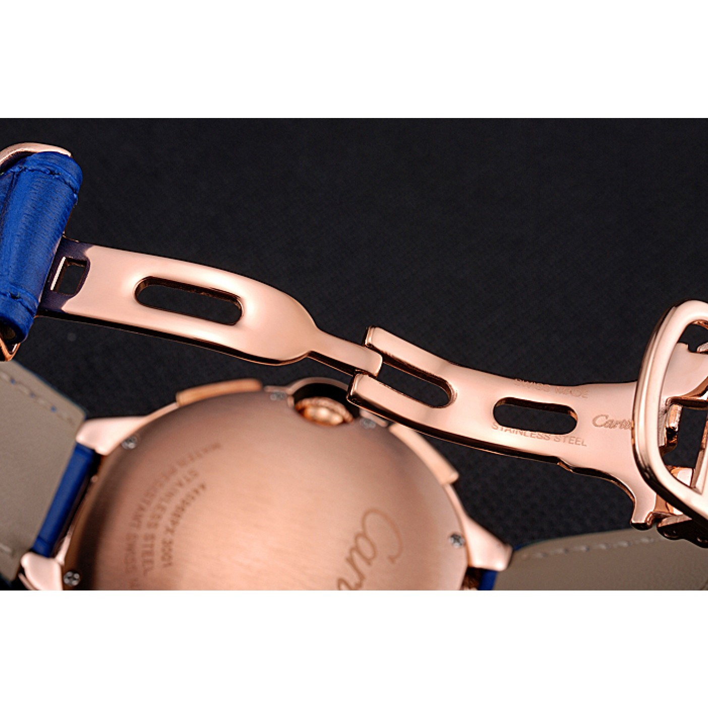 MiroTime Cartier Ballon Bleu Blue Dial Gold Case Blue Leather Strap