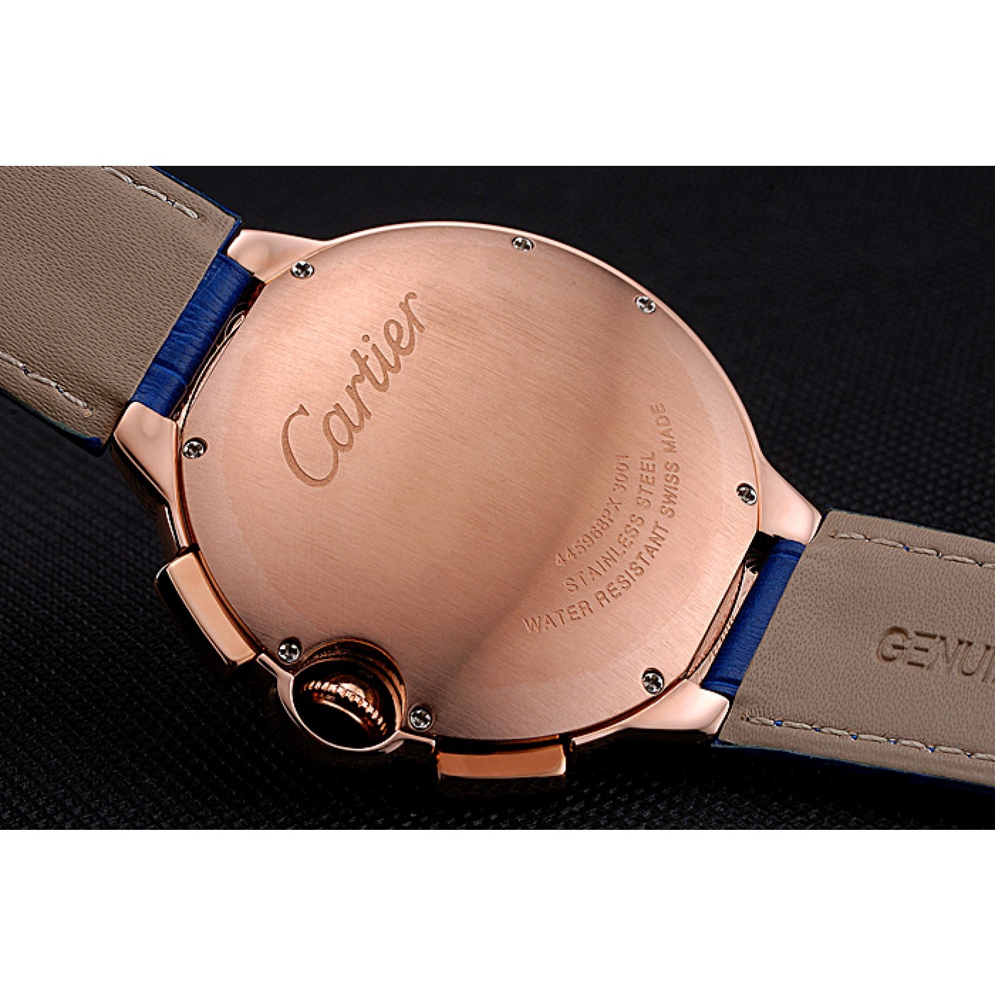 MiroTime Cartier Ballon Bleu Blue Dial Gold Case Blue Leather Strap