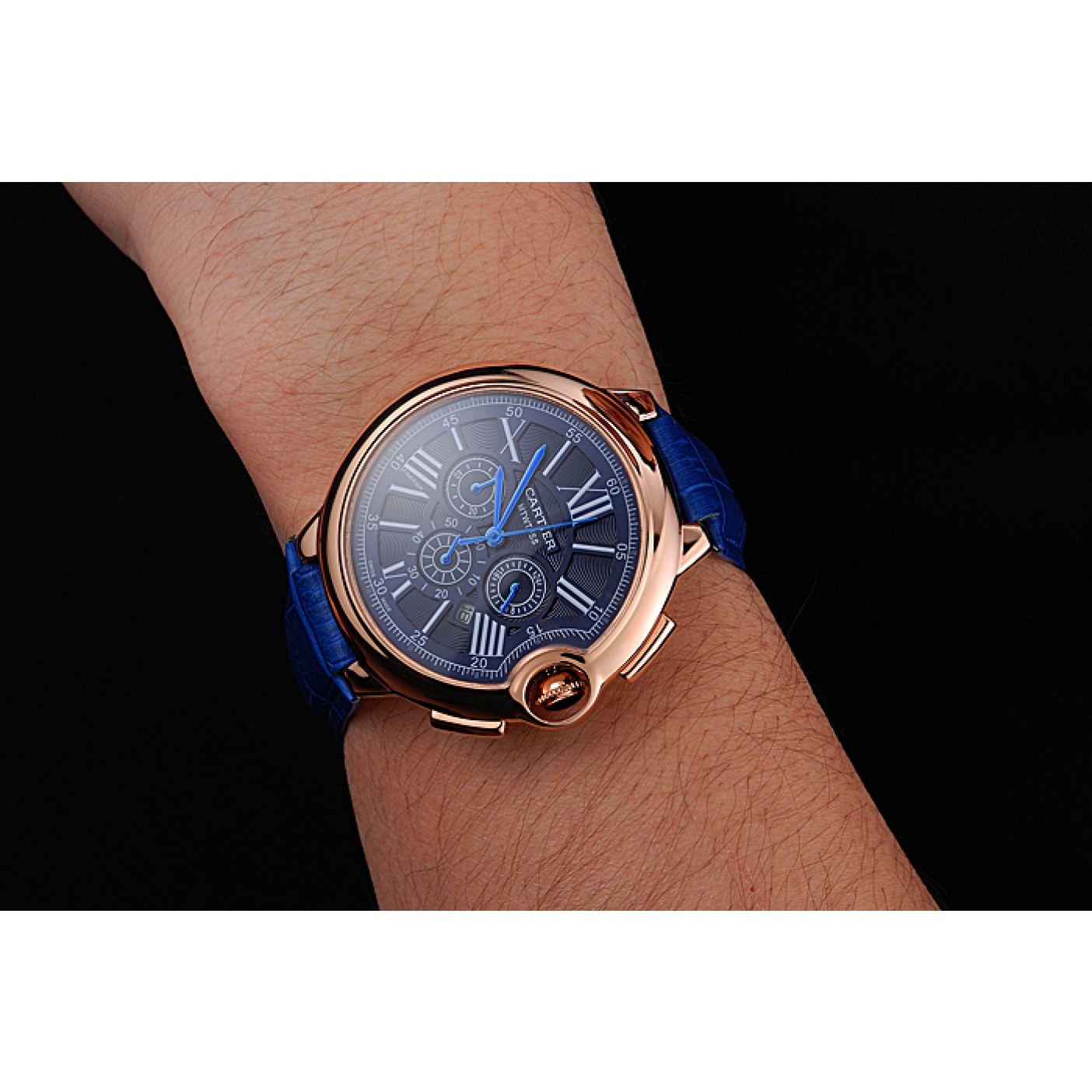MiroTime Cartier Ballon Bleu Blue Dial Gold Case Blue Leather Strap