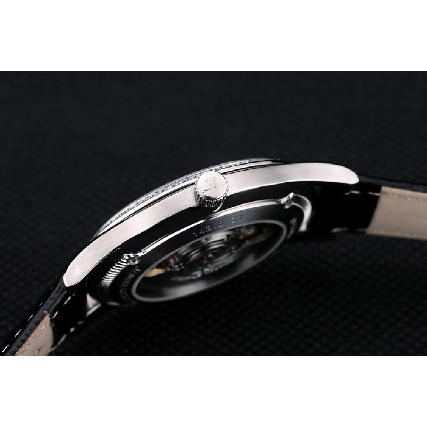 MiroTime Jaeger Le Coultre Swiss Master Control Stainless Steel Bezel Black Leather Strap 7593