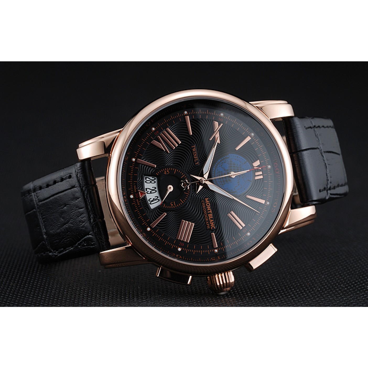 MiroTime Montblanc Twinfly Chronograph Black Dial Black Leather Bracelet 1454118