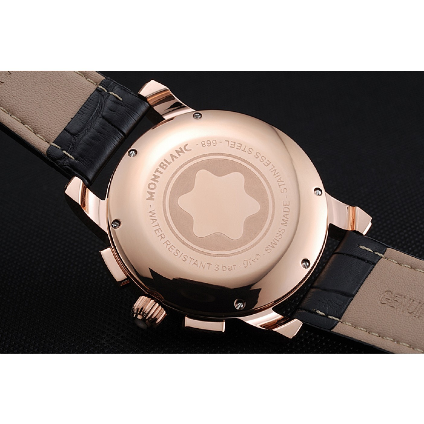 MiroTime Montblanc Twinfly Chronograph Black Dial Black Leather Bracelet 1454118