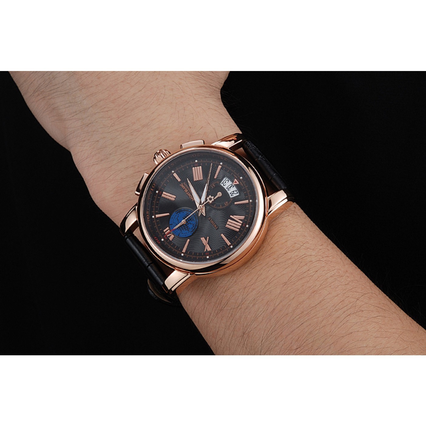 MiroTime Montblanc Twinfly Chronograph Black Dial Black Leather Bracelet 1454118