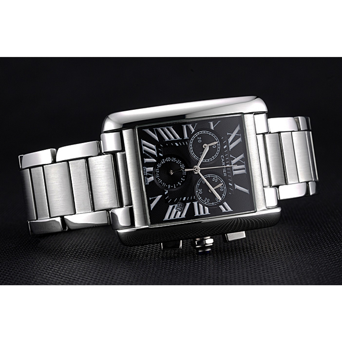 MiroTime Cartier Tank MC Black Dial Stainless Steel Case And Bracelet 622698