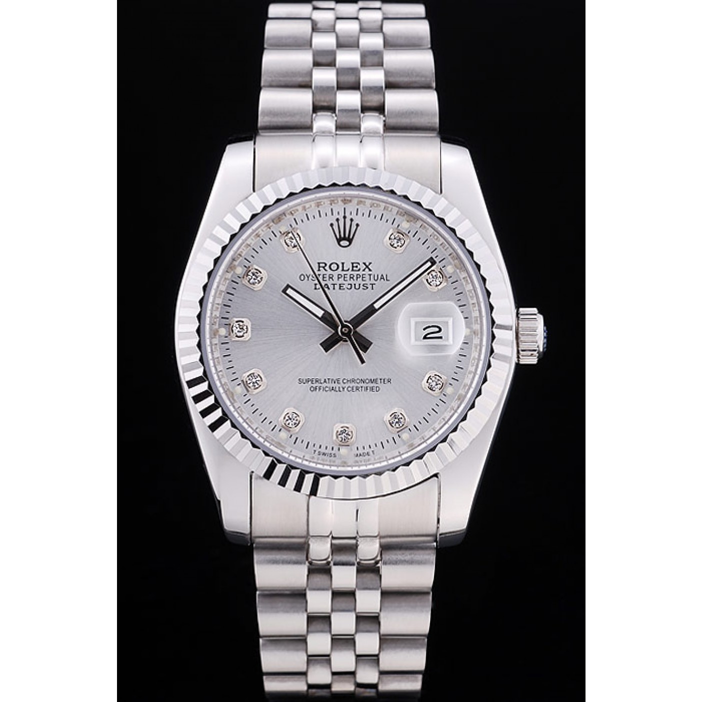 MiroTime Rolex Datejust Silver Dial Diamonds Ribbed Bezel 7455